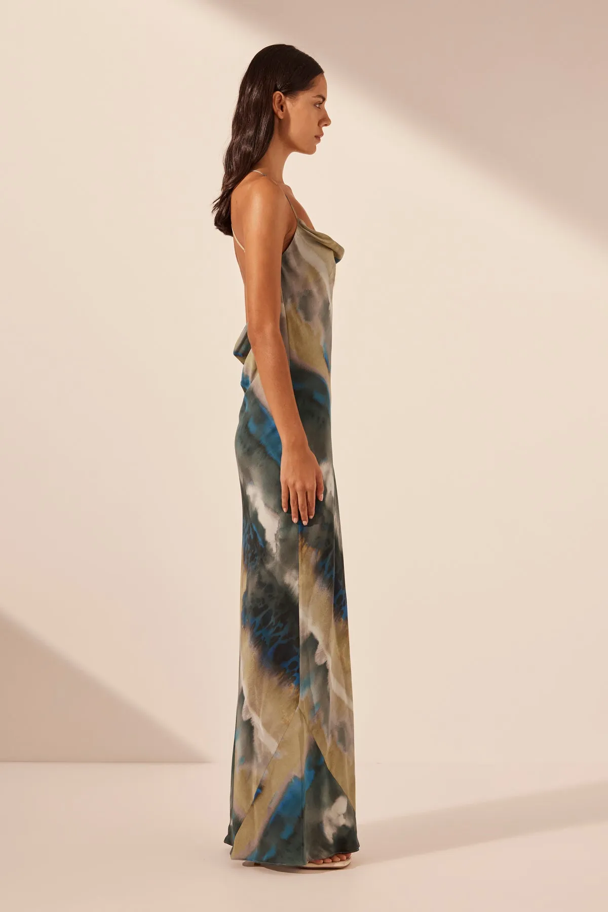JARDIN SILK DOUBLE COWL BIAS MAXI DRESS