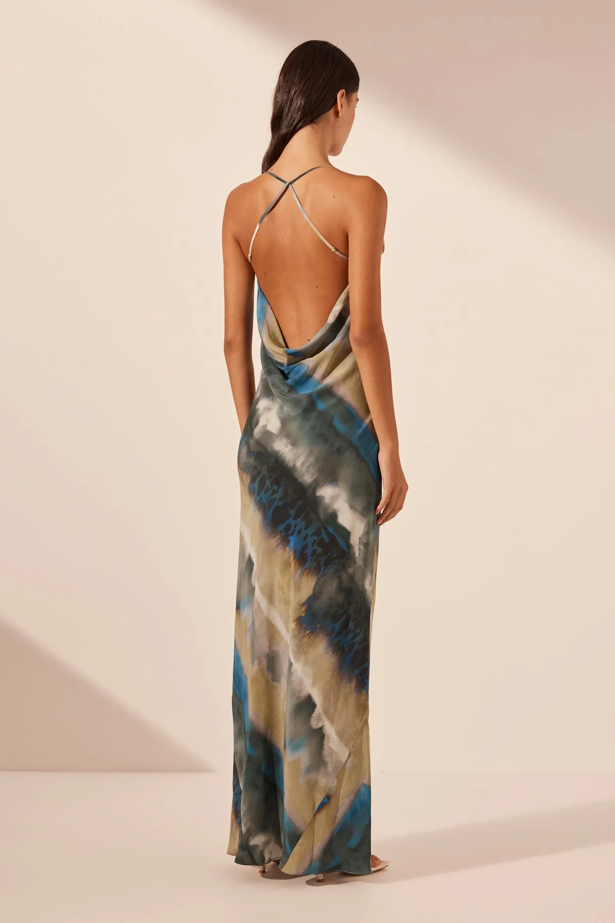 JARDIN SILK DOUBLE COWL BIAS MAXI DRESS