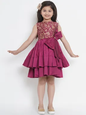 Jashvi Girls Burgundy Printed Fit And Flare Dress