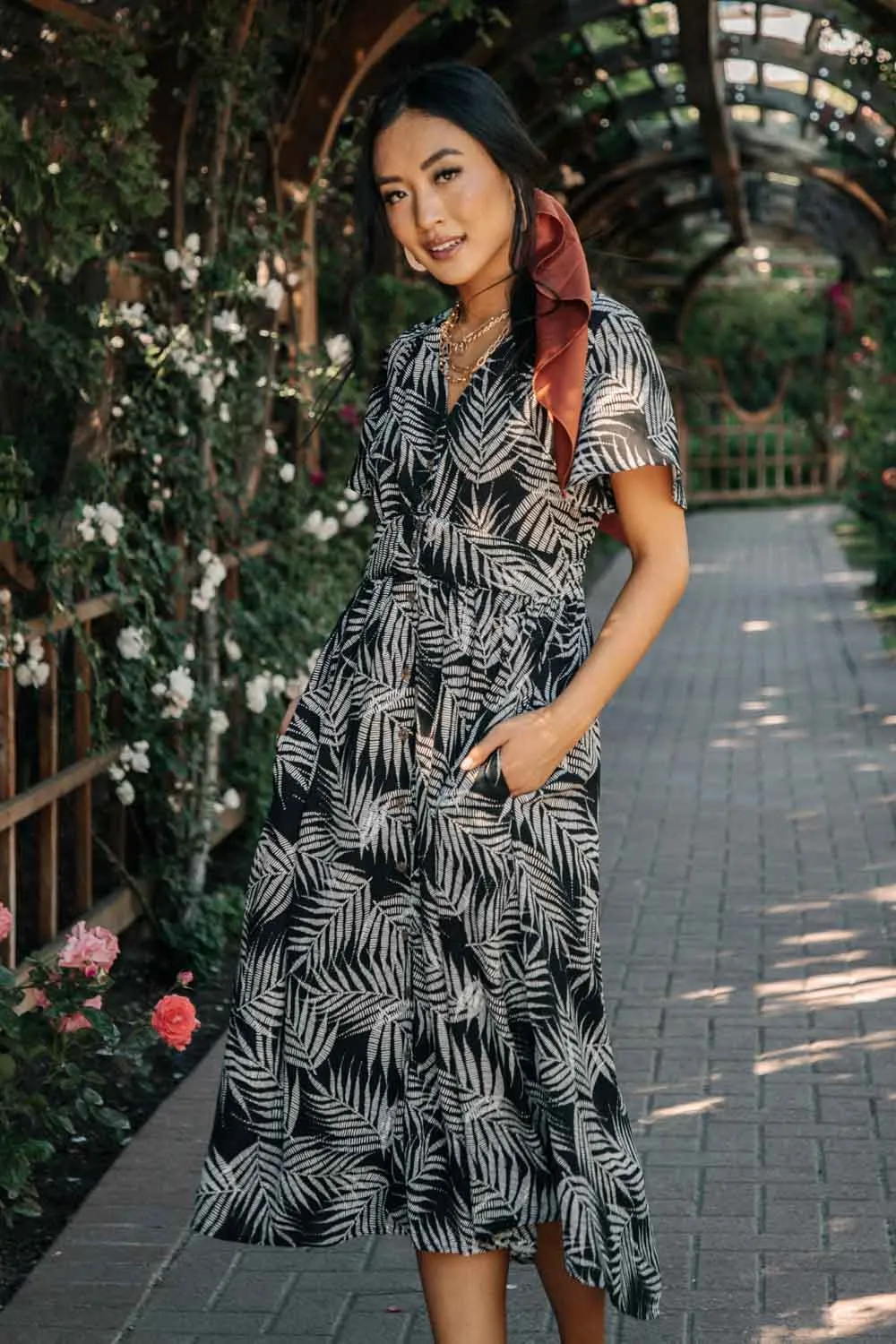 Leaf Print Midi Dress