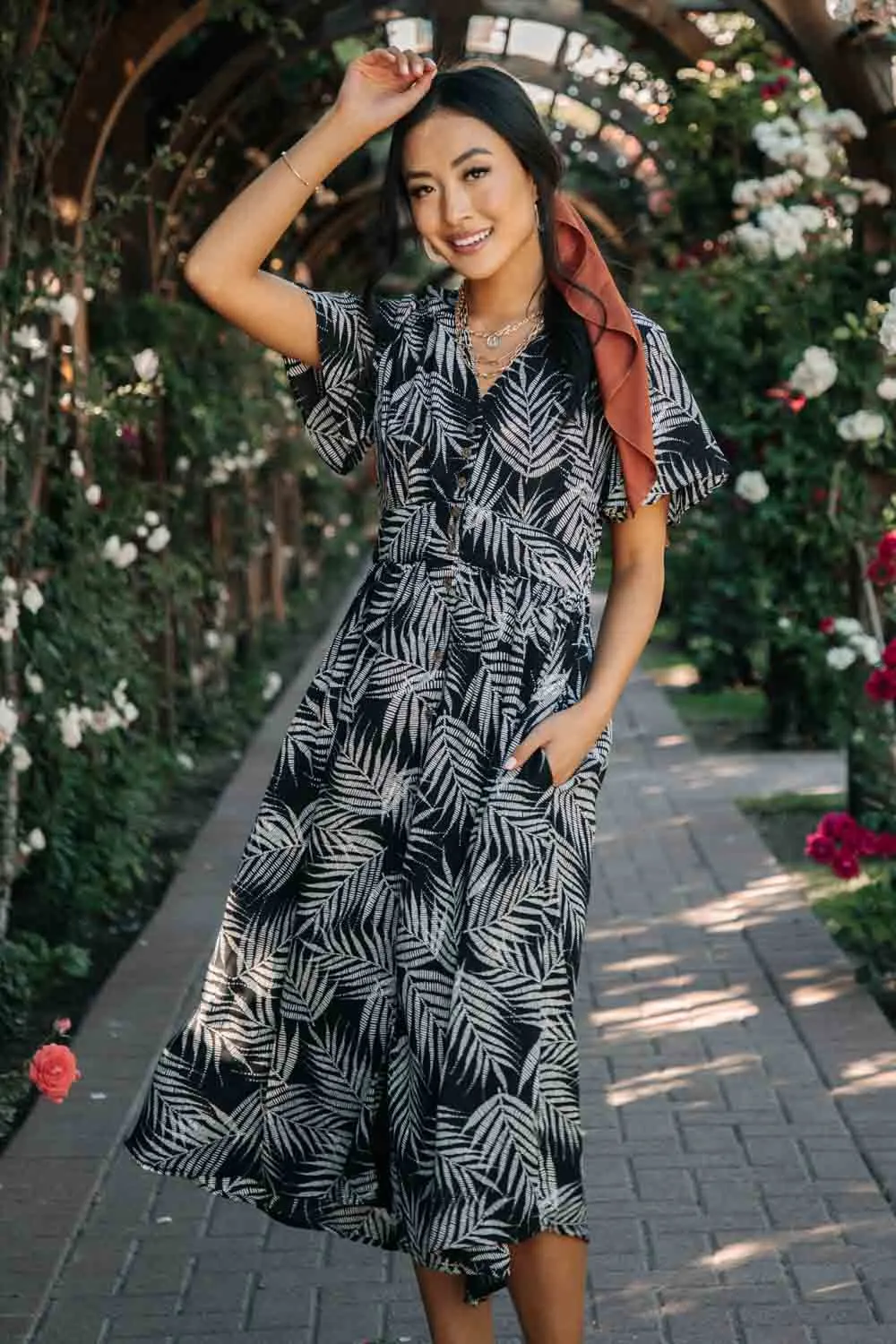 Leaf Print Midi Dress