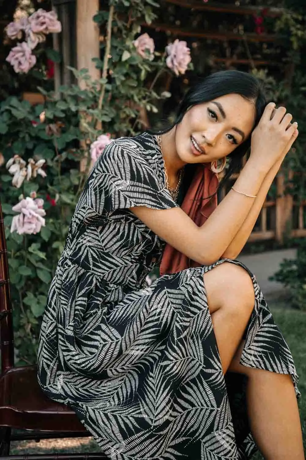 Leaf Print Midi Dress