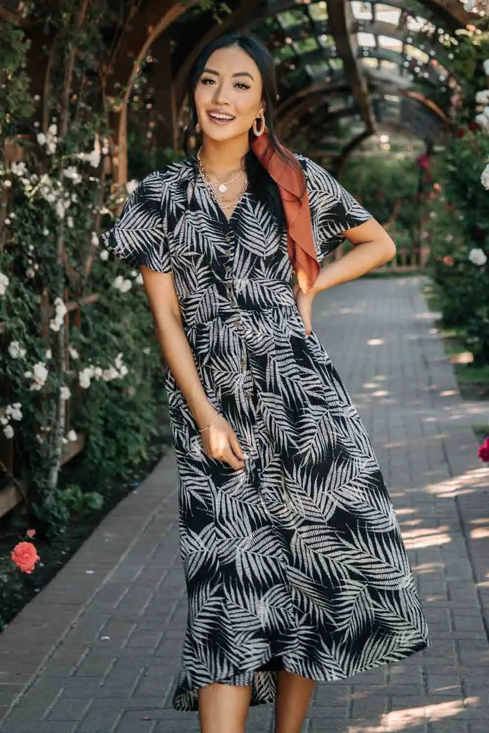 Leaf Print Midi Dress