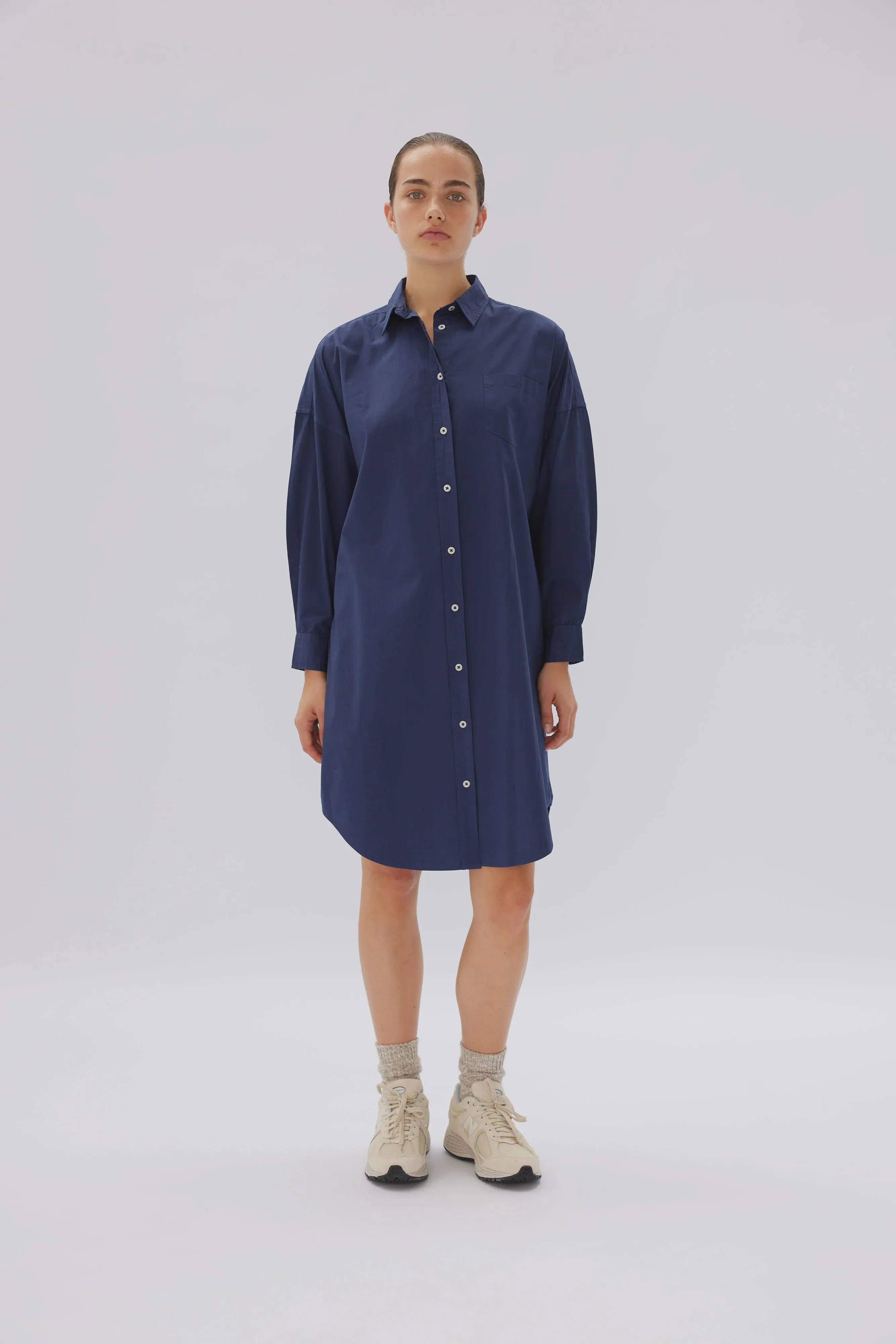 LMND Chiara Shirt Dress Classic in Navy