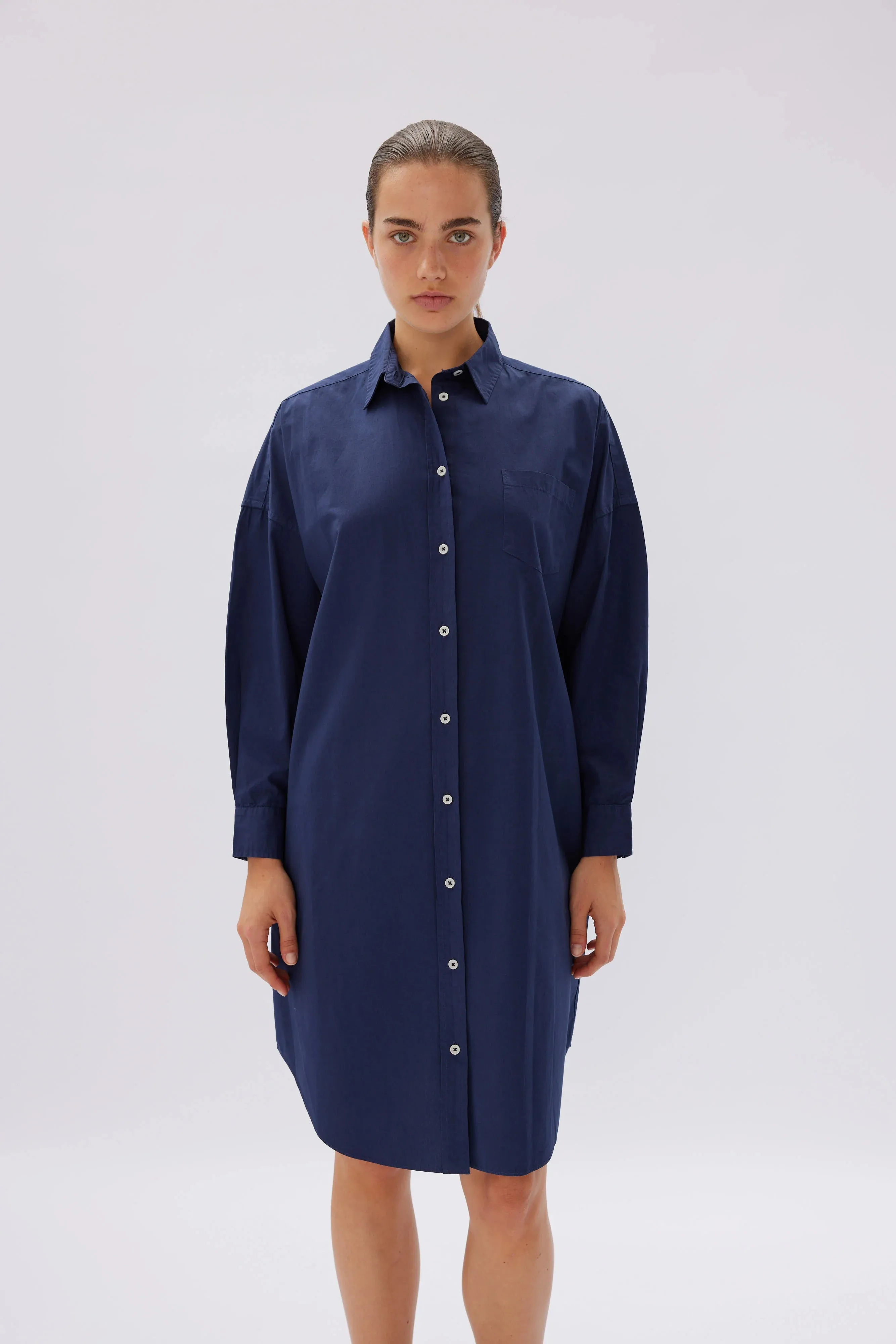 LMND Chiara Shirt Dress Classic in Navy