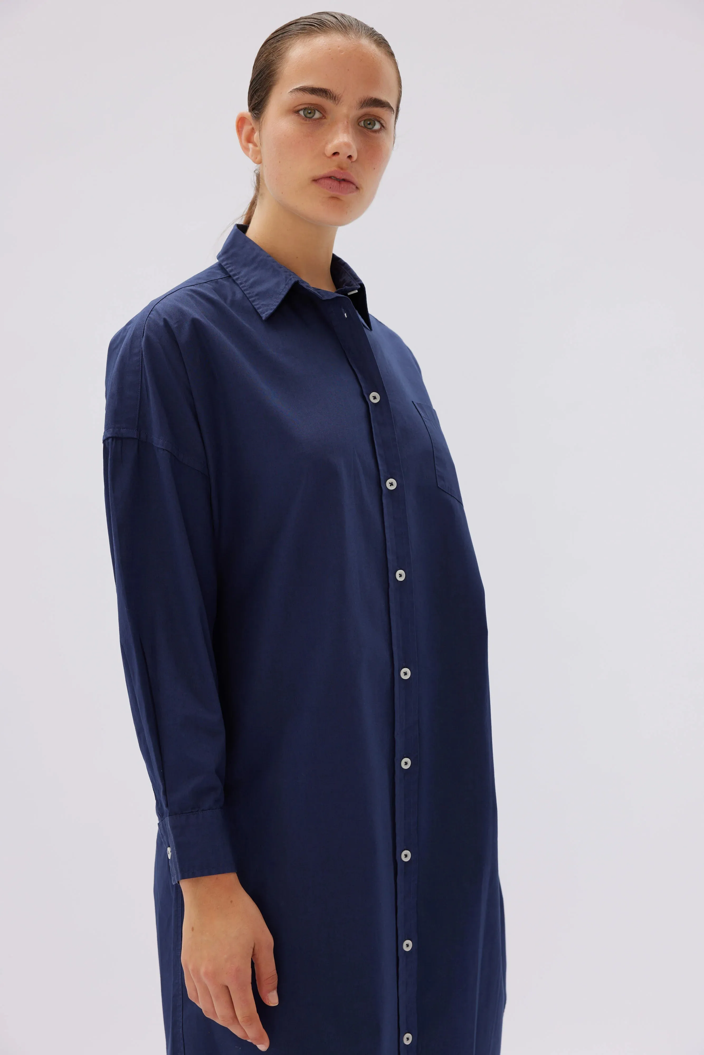 LMND Chiara Shirt Dress Classic in Navy