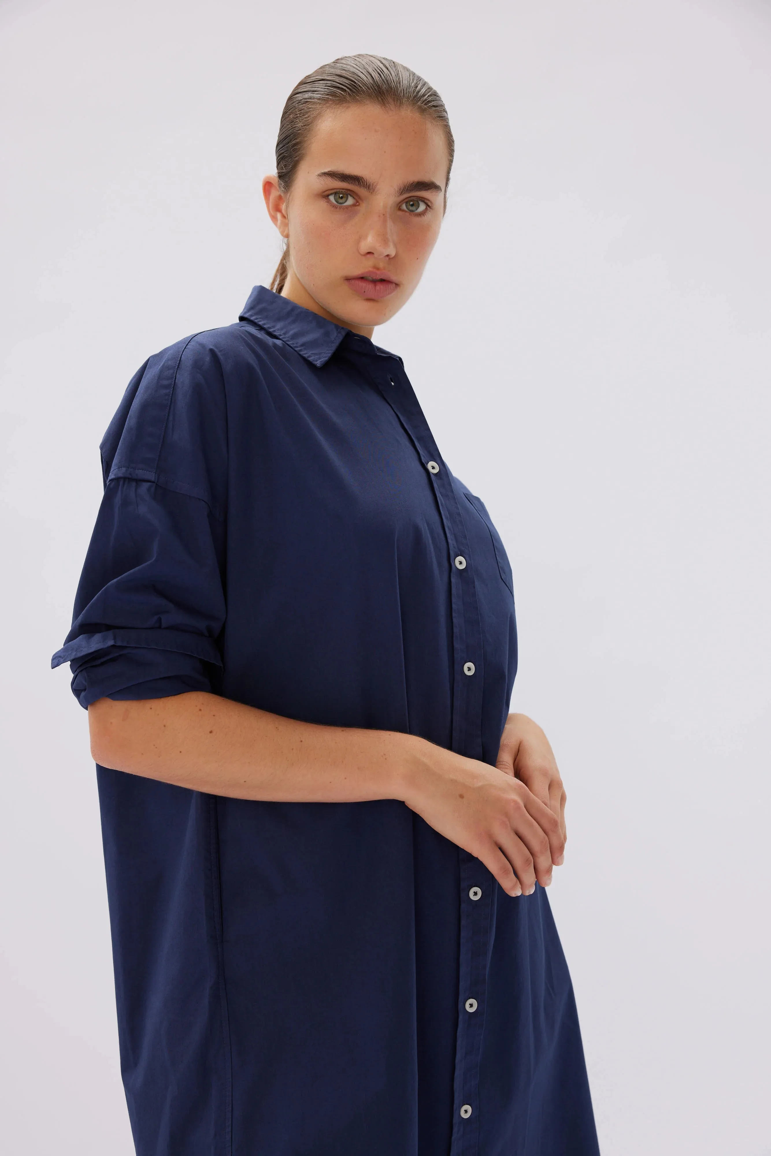 LMND Chiara Shirt Dress Classic in Navy