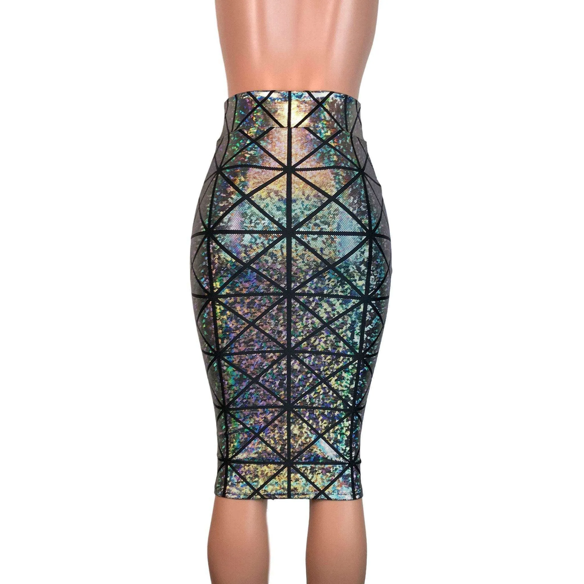 Long Pencil Skirt - Silver Glass Pane Holographic