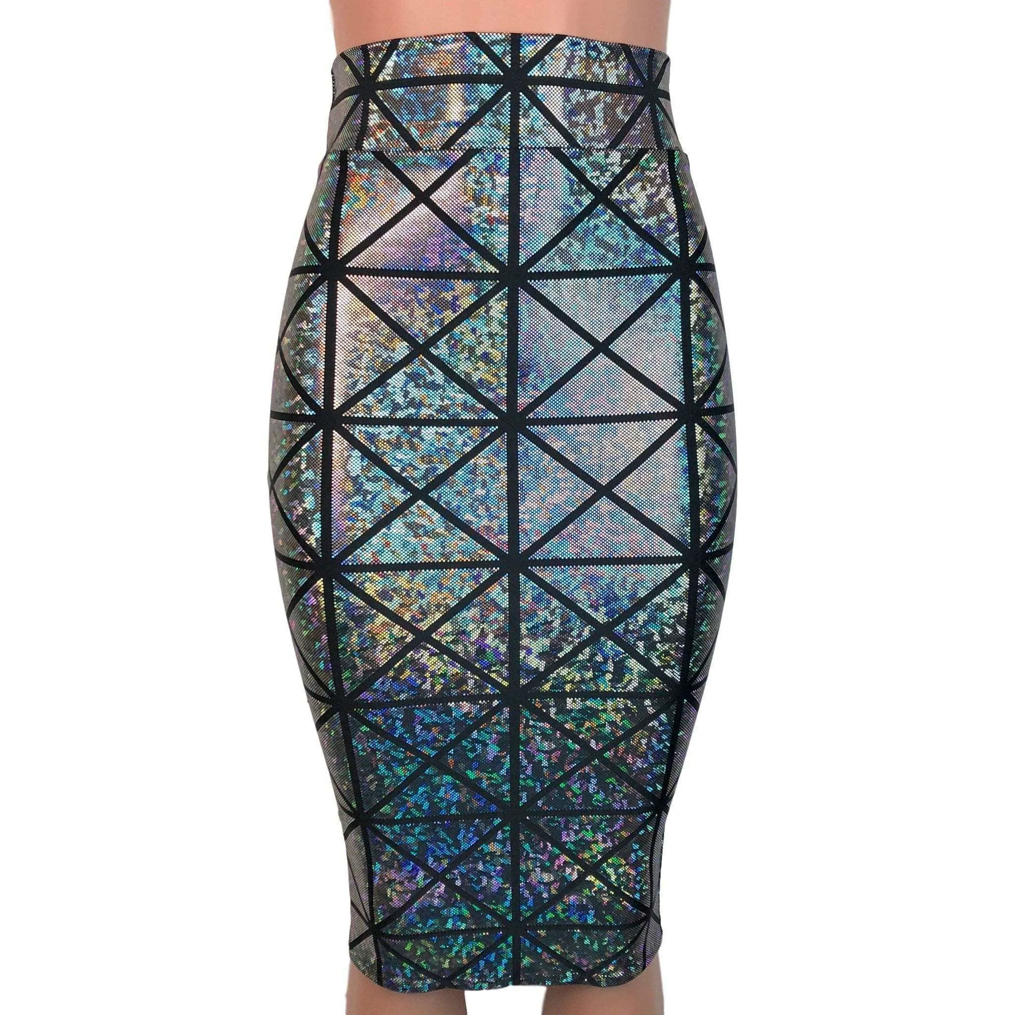 Long Pencil Skirt - Silver Glass Pane Holographic