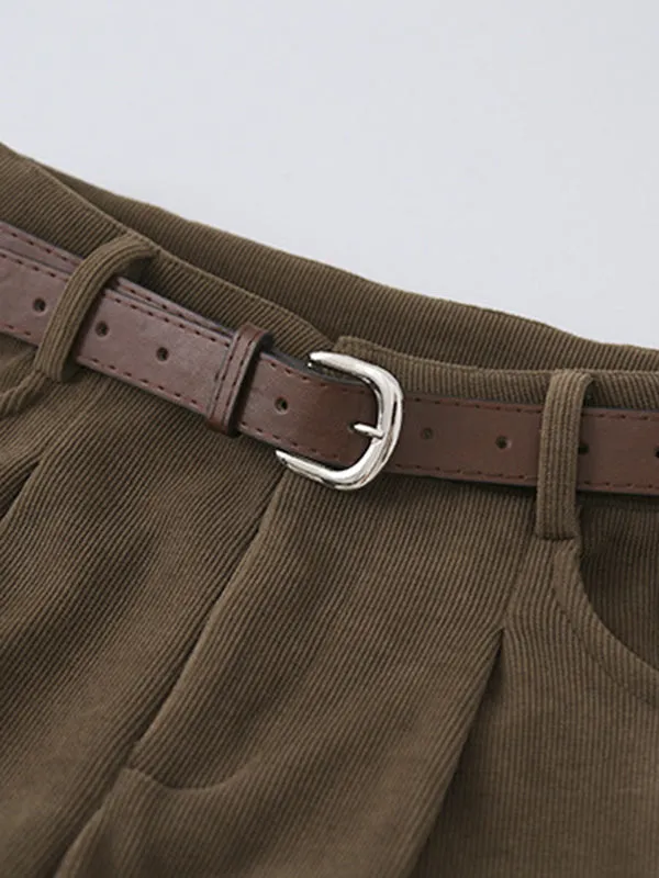 Loose Wide Leg High-Waisted Pleated Solid Color Split-Joint Pants Trousers