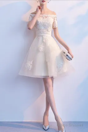 Lovely Ivory Organza Short Sleeves Party Dress, Cute Party Dress, Lovely Short Prom Dress