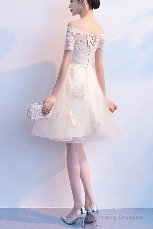 Lovely Ivory Organza Short Sleeves Party Dress, Cute Party Dress, Lovely Short Prom Dress