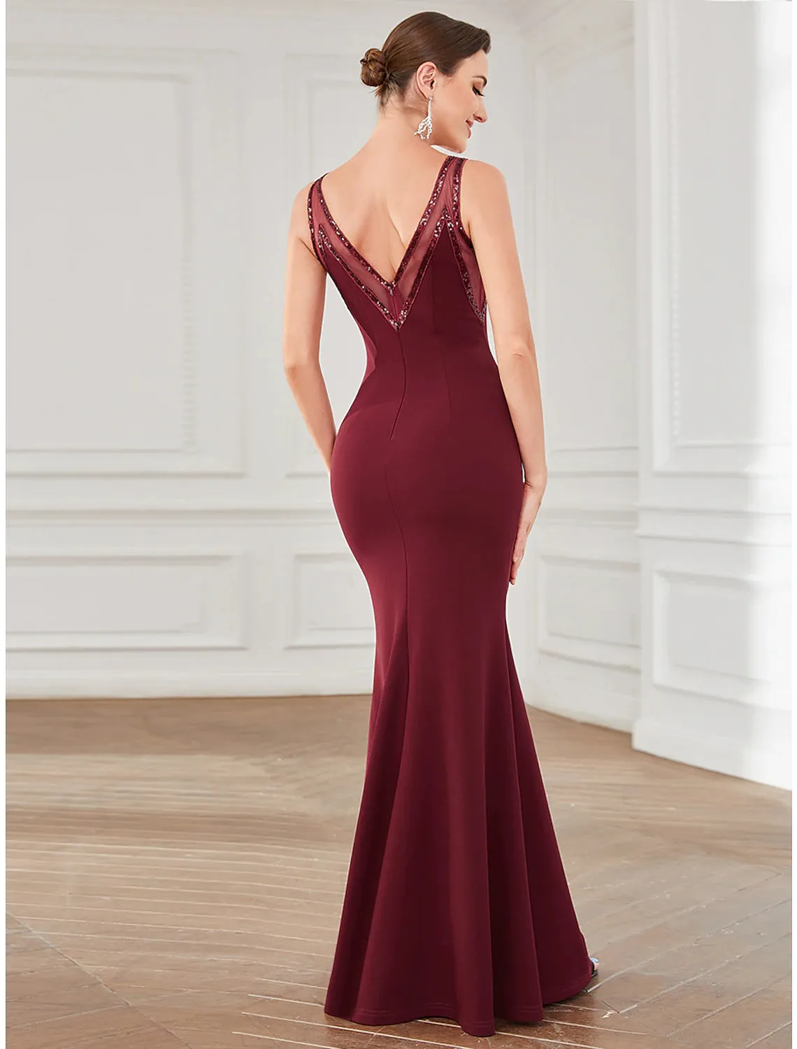 Mermaid / Trumpet Party Dresses Elegant Dress Party Wear Floor Length Sleeveless Jewel Neck Polyester
