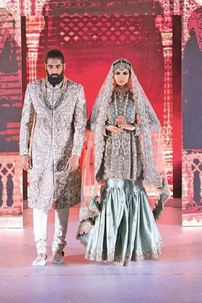 Mint Bridal Peplum Gharara and matching Sherwani