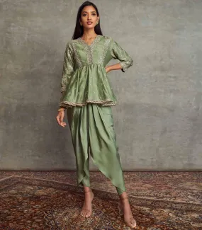 Mint Green Embroidered Peplum Top Set