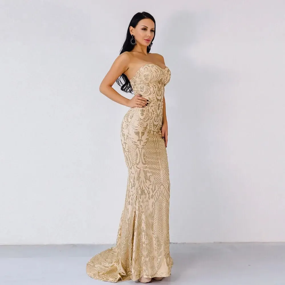 Mona Gold Glitter Maxi Dress