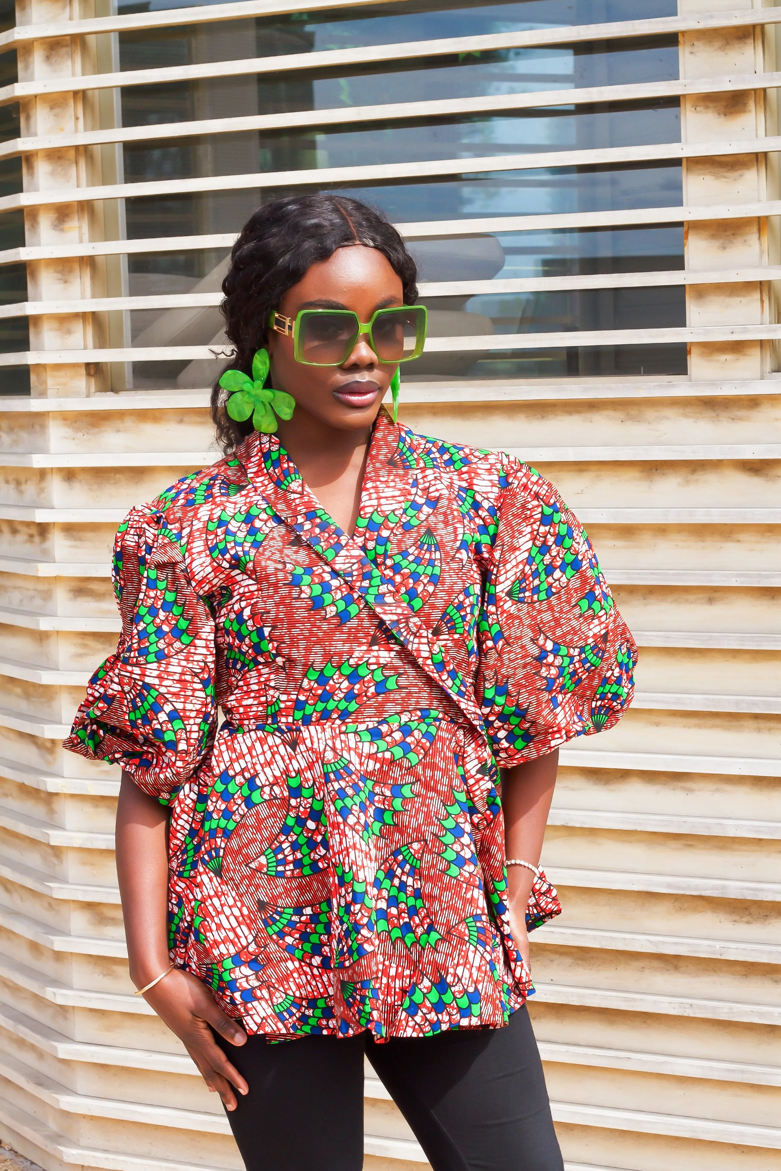 New in African Print Peplum Wrap Top - Adeteju