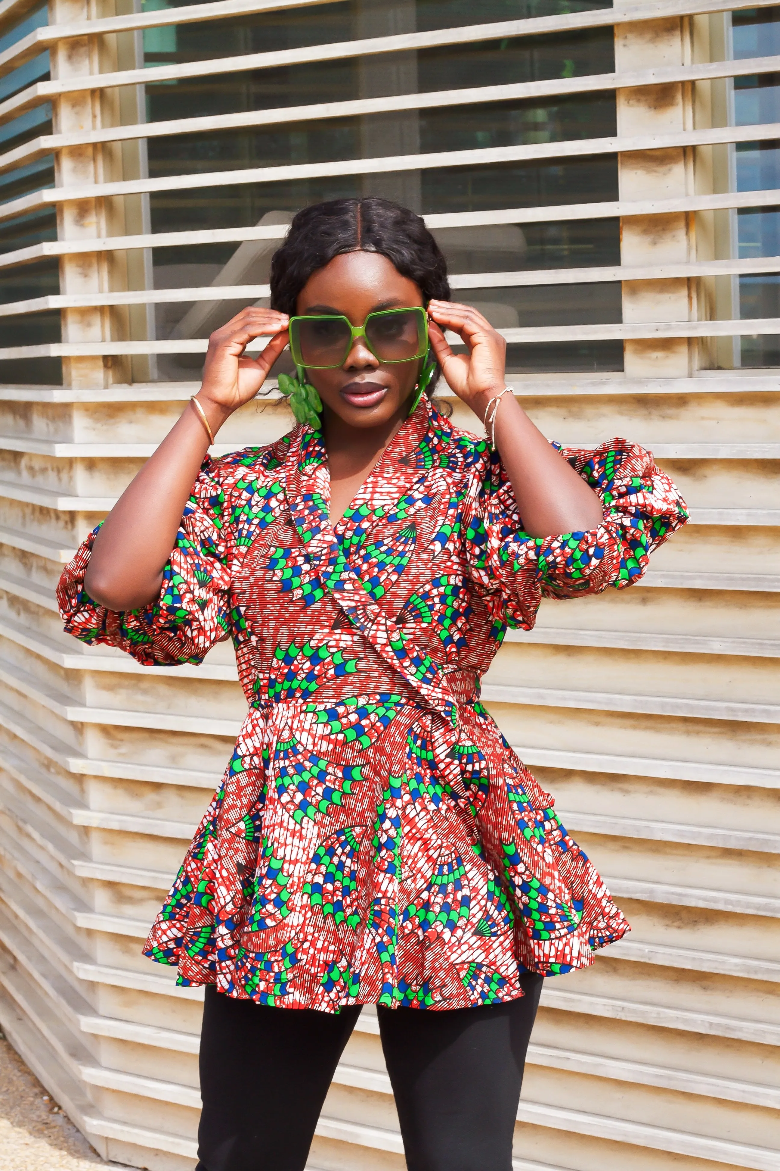New in African Print Peplum Wrap Top - Adeteju