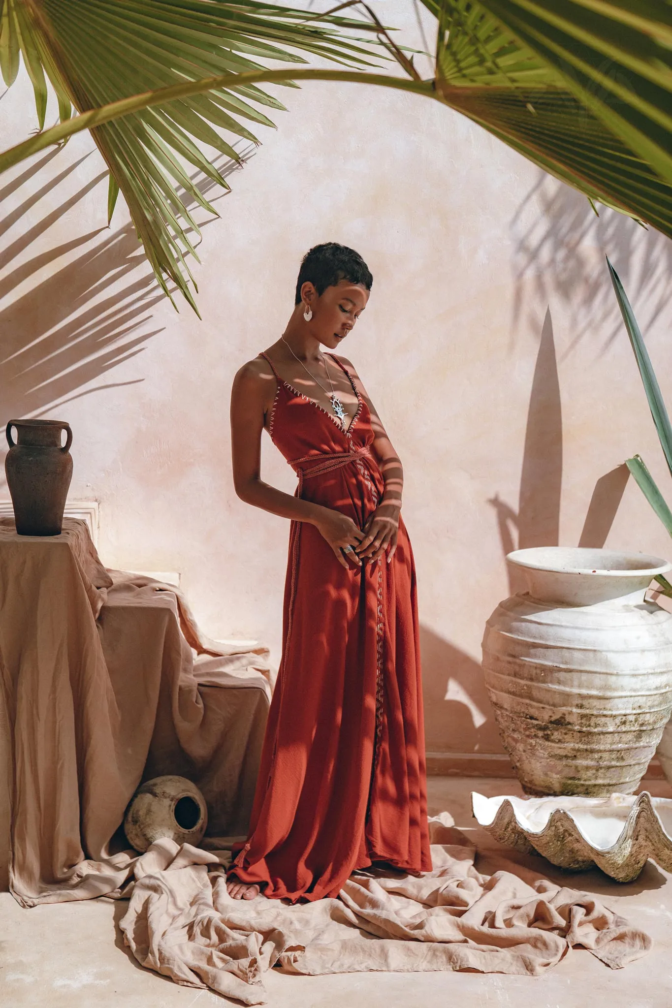 Organic Red Cotton Maxi Dress • Sleeveless Hand Embroidered Dress