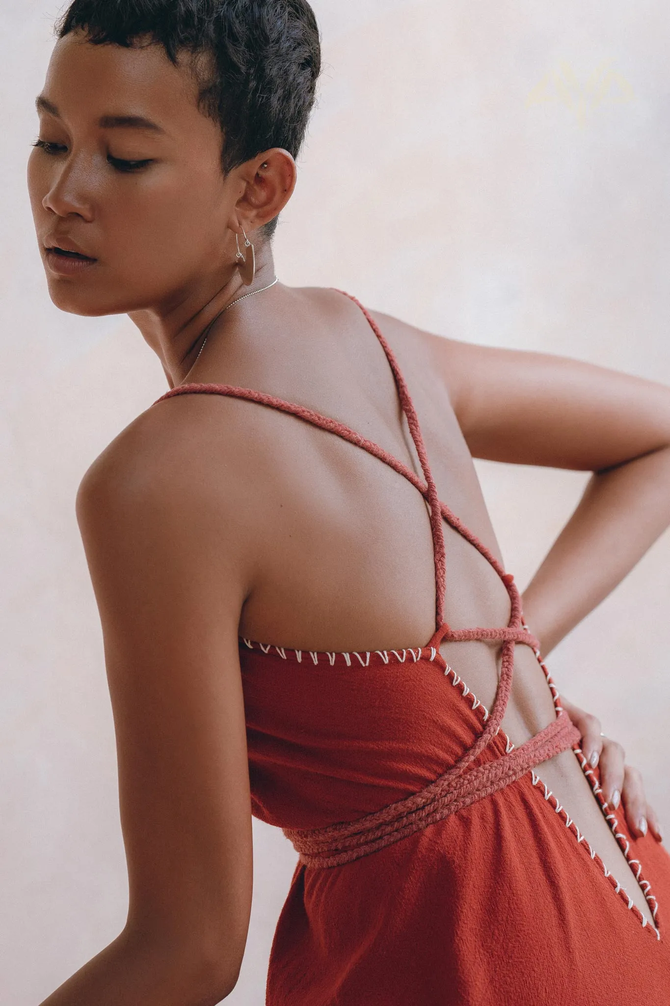 Organic Red Cotton Maxi Dress • Sleeveless Hand Embroidered Dress