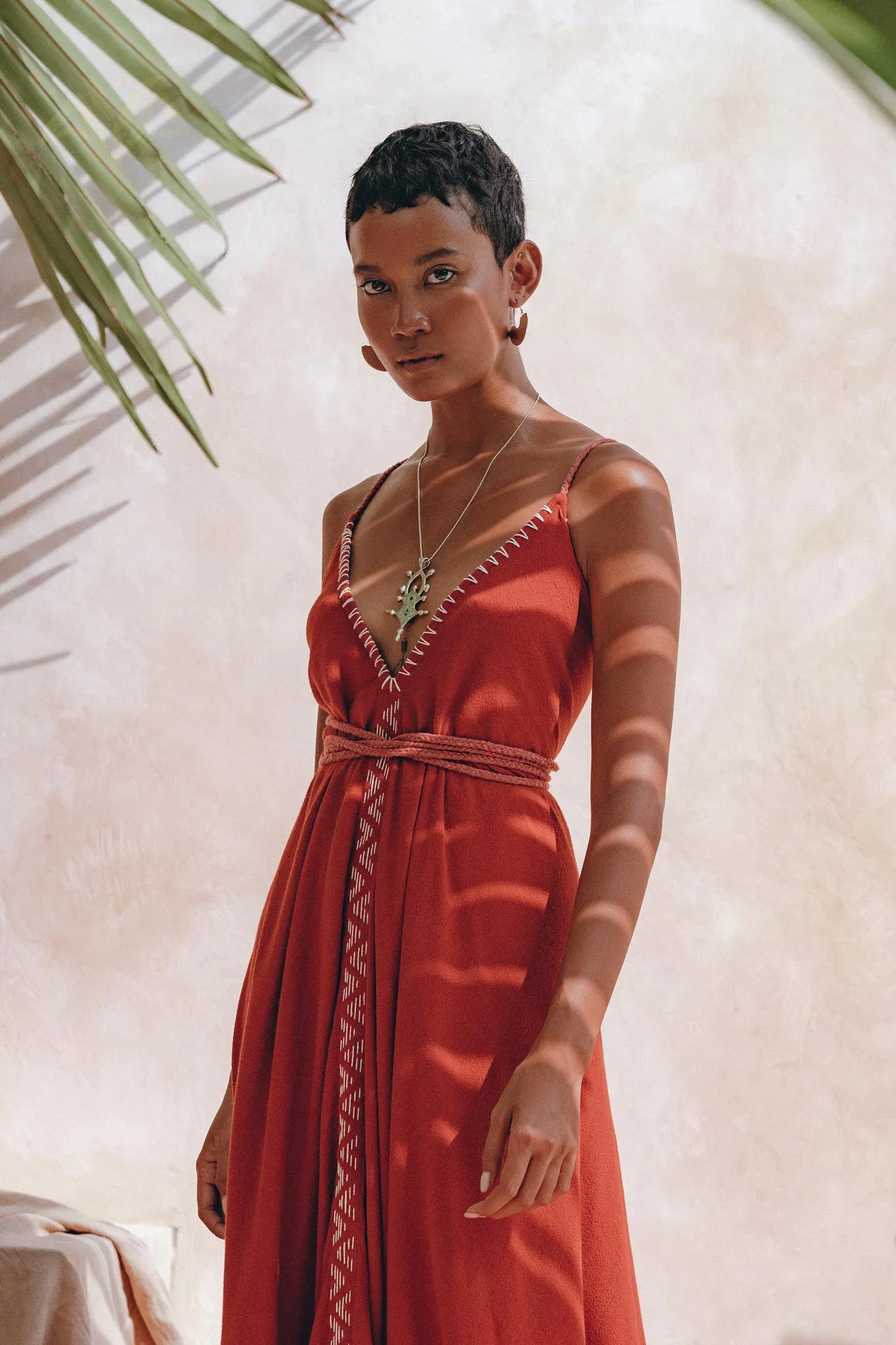 Organic Red Cotton Maxi Dress • Sleeveless Hand Embroidered Dress