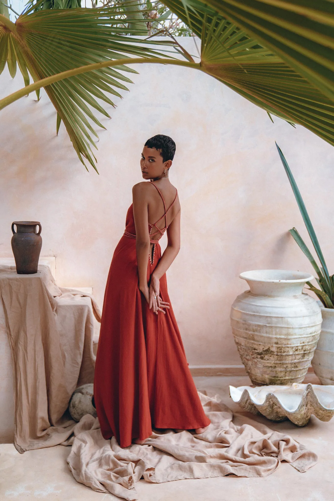 Organic Red Cotton Maxi Dress • Sleeveless Hand Embroidered Dress