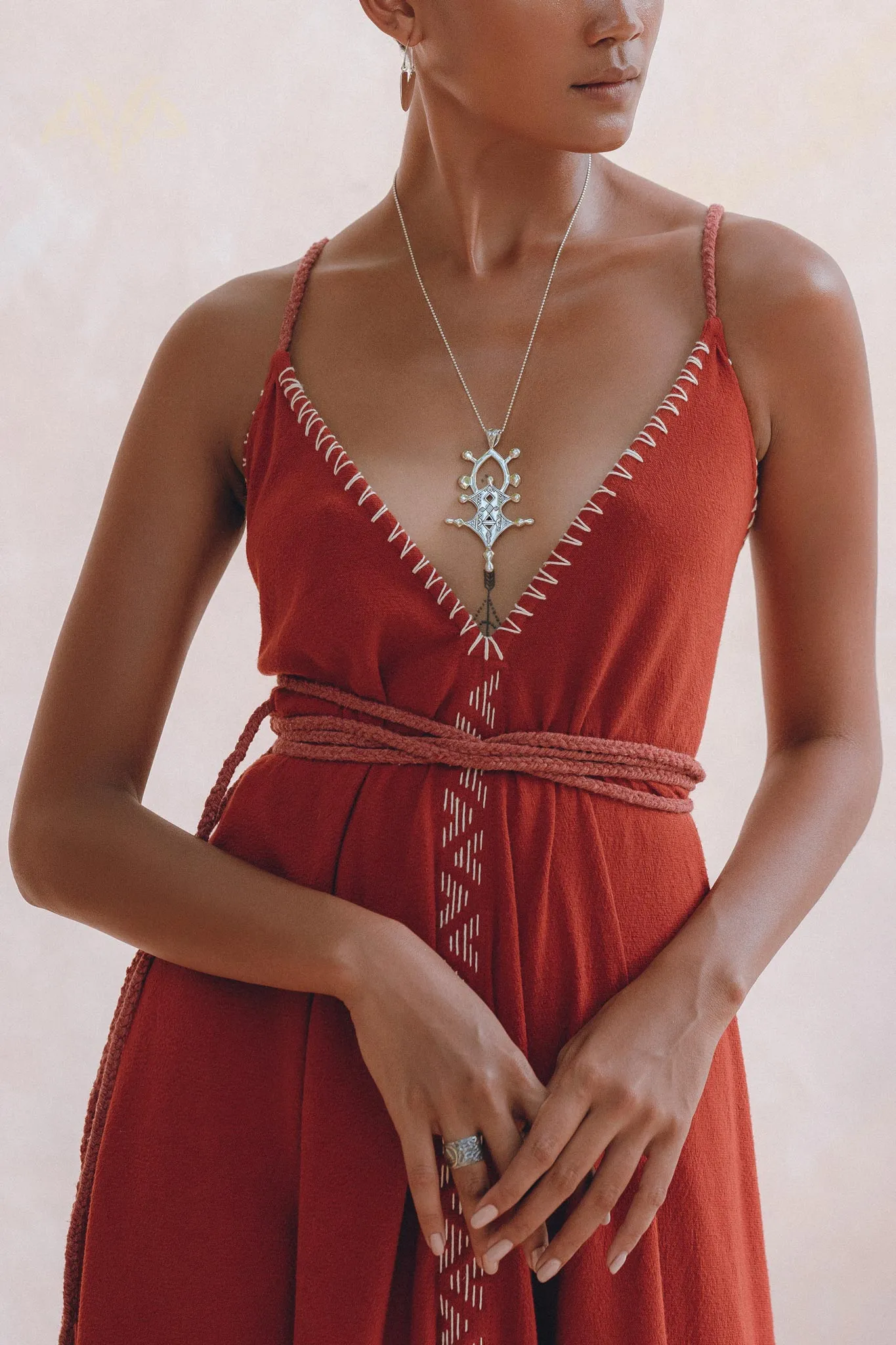 Organic Red Cotton Maxi Dress • Sleeveless Hand Embroidered Dress