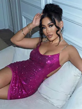 Pink Sequin Dress Cutout Spaghetti Strap Mini Short Party Dresses Womens Fashion Pink Sequin Dress Cutout Spaghetti Strap Mini Short Party Dresses Womens Fashion
