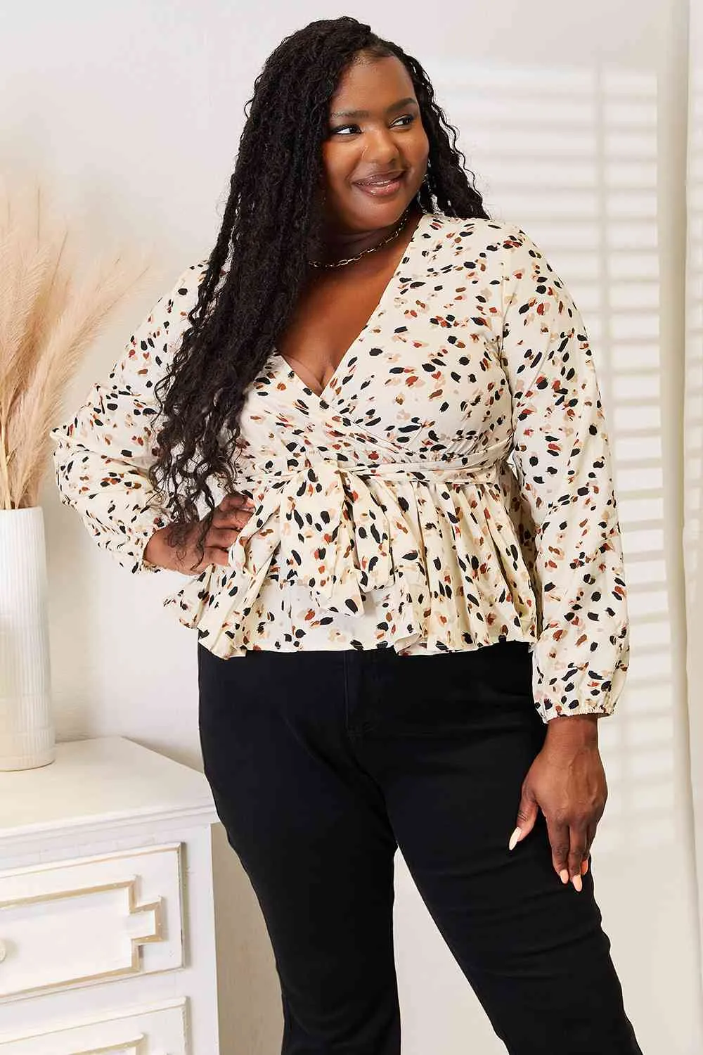 Plunge Peplum Blouse