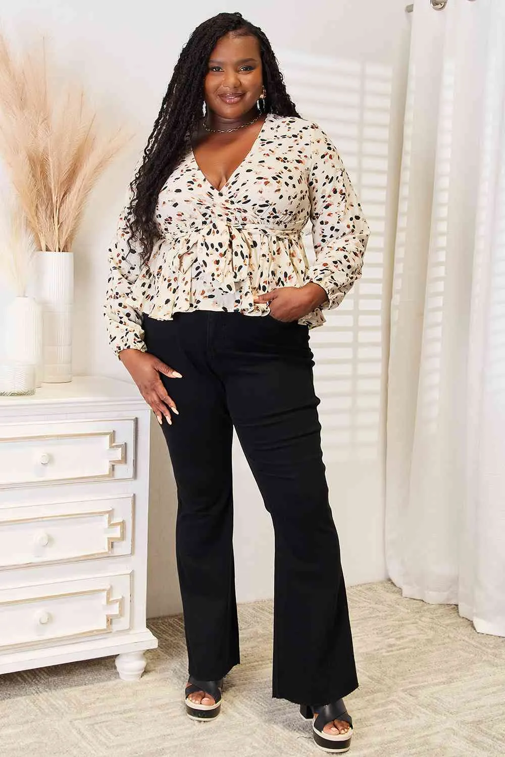 Plunge Peplum Blouse