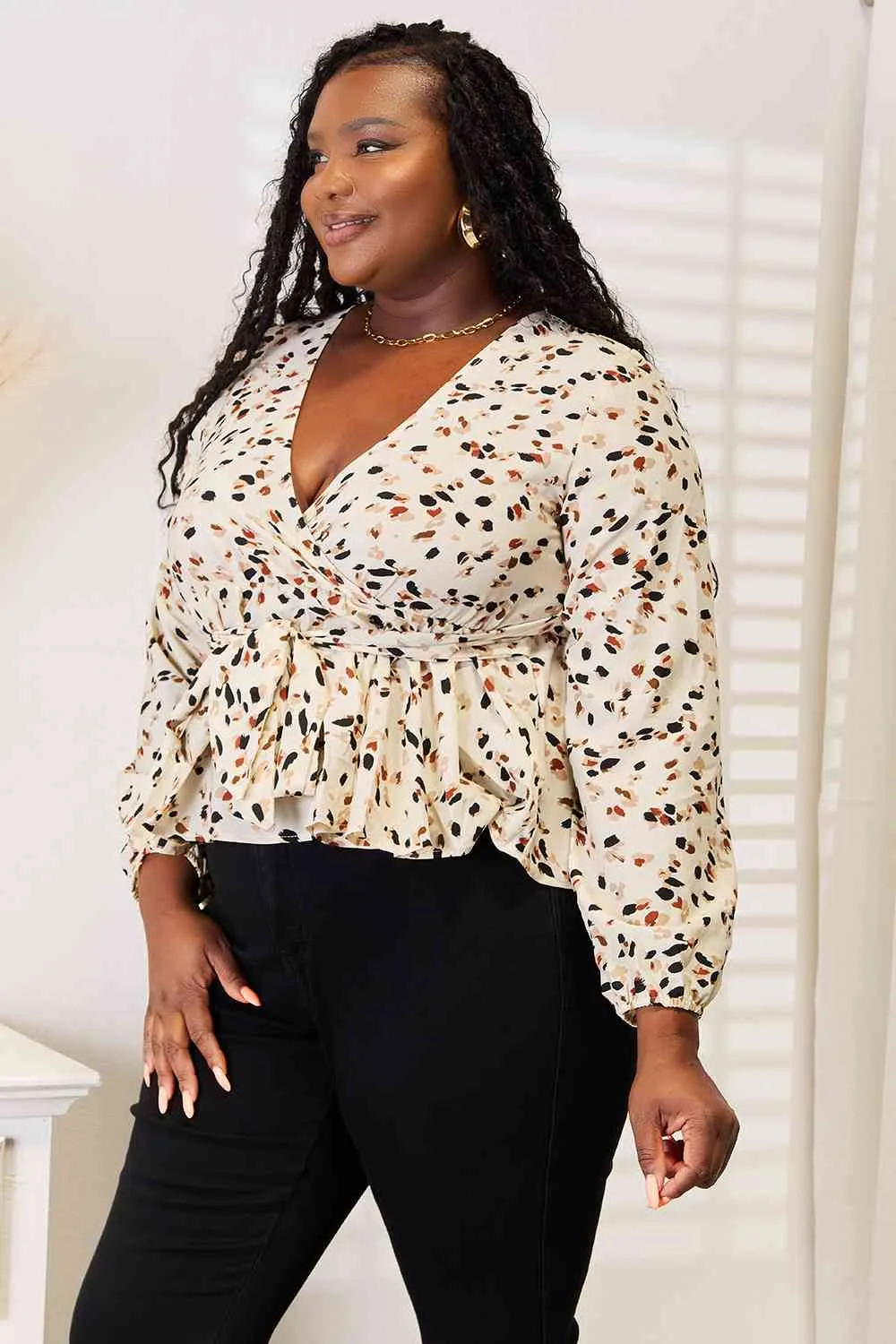 Plunge Peplum Blouse