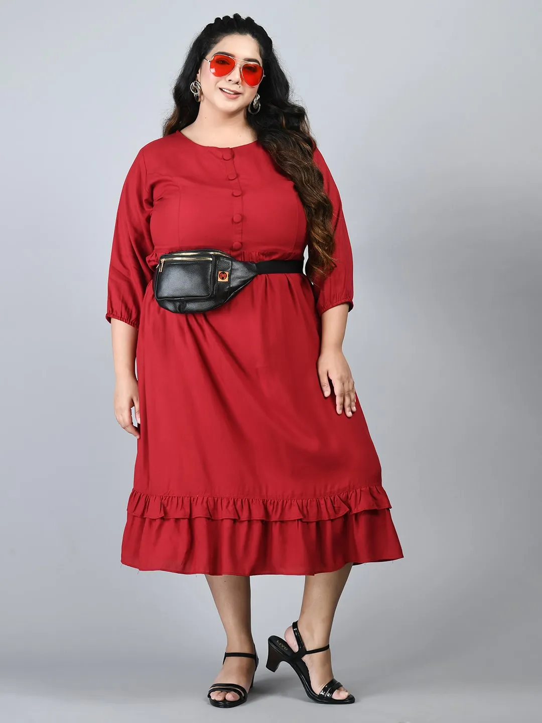 Plus Size Plus Size Maroon Midi Dress