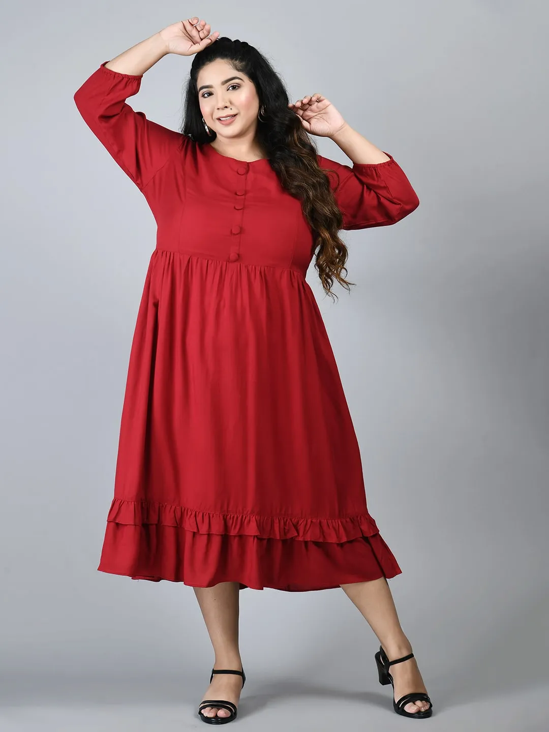 Plus Size Plus Size Maroon Midi Dress