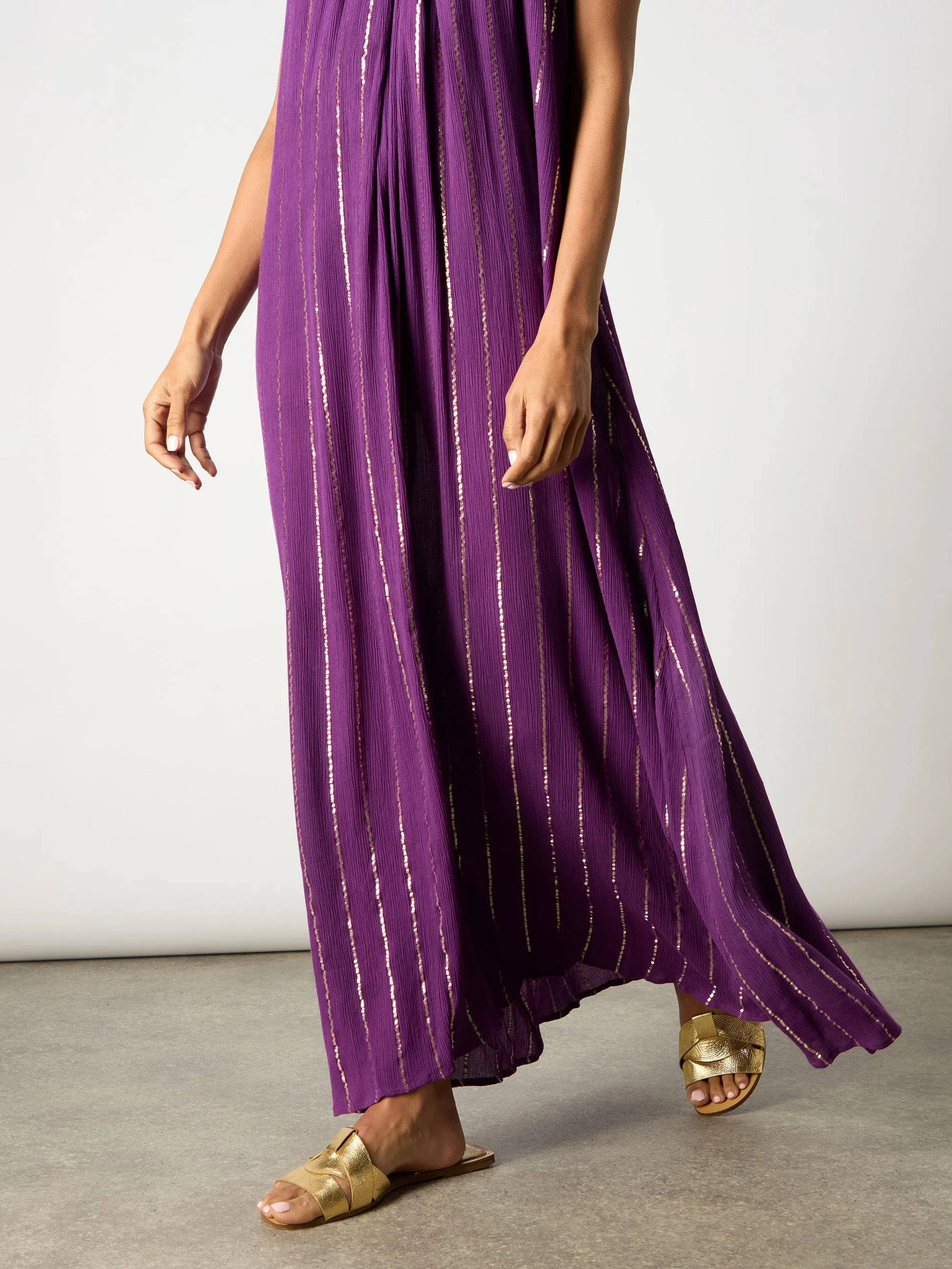 Purple Lurex Twist Neck Maxi Dress