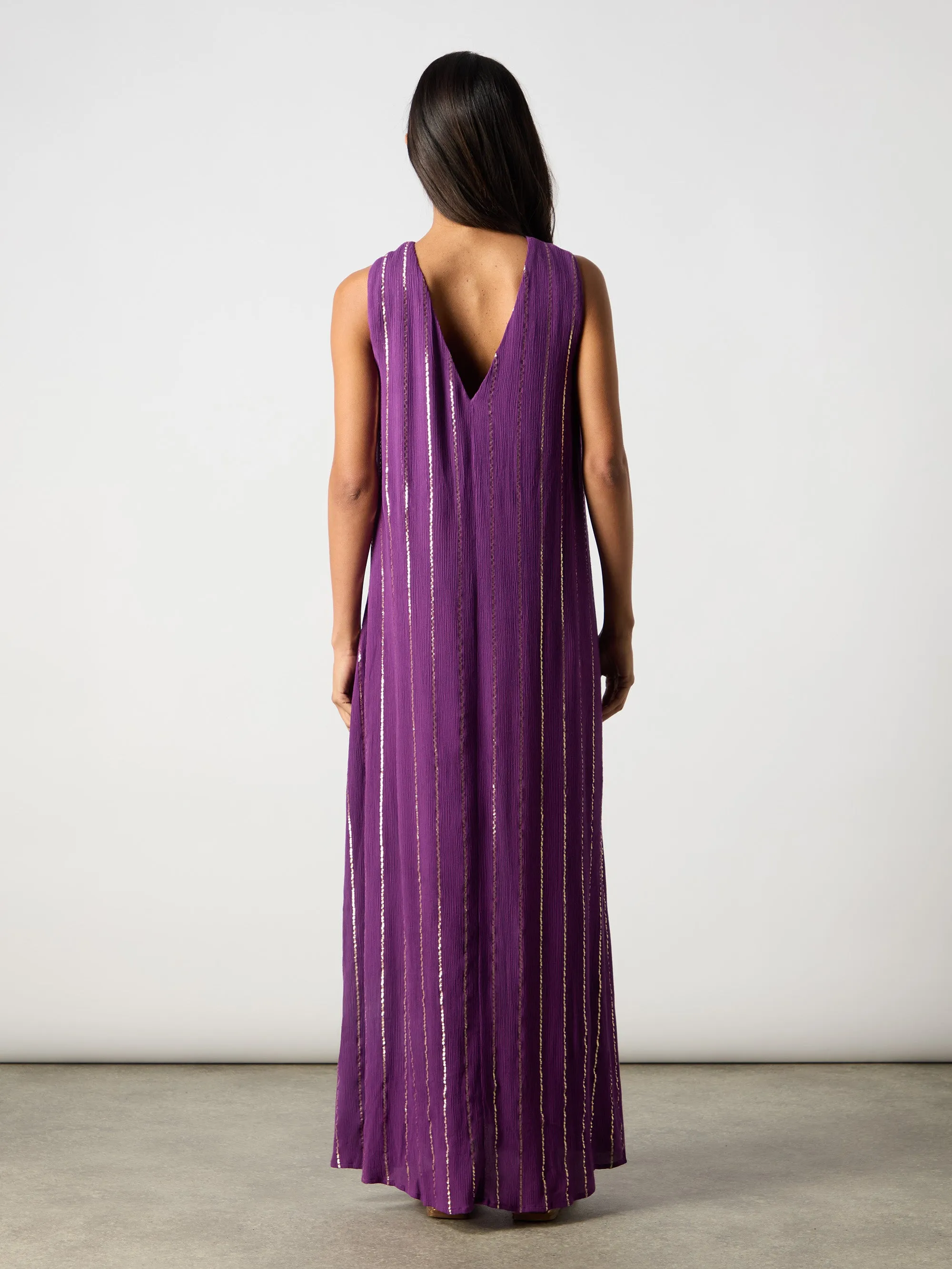 Purple Lurex Twist Neck Maxi Dress
