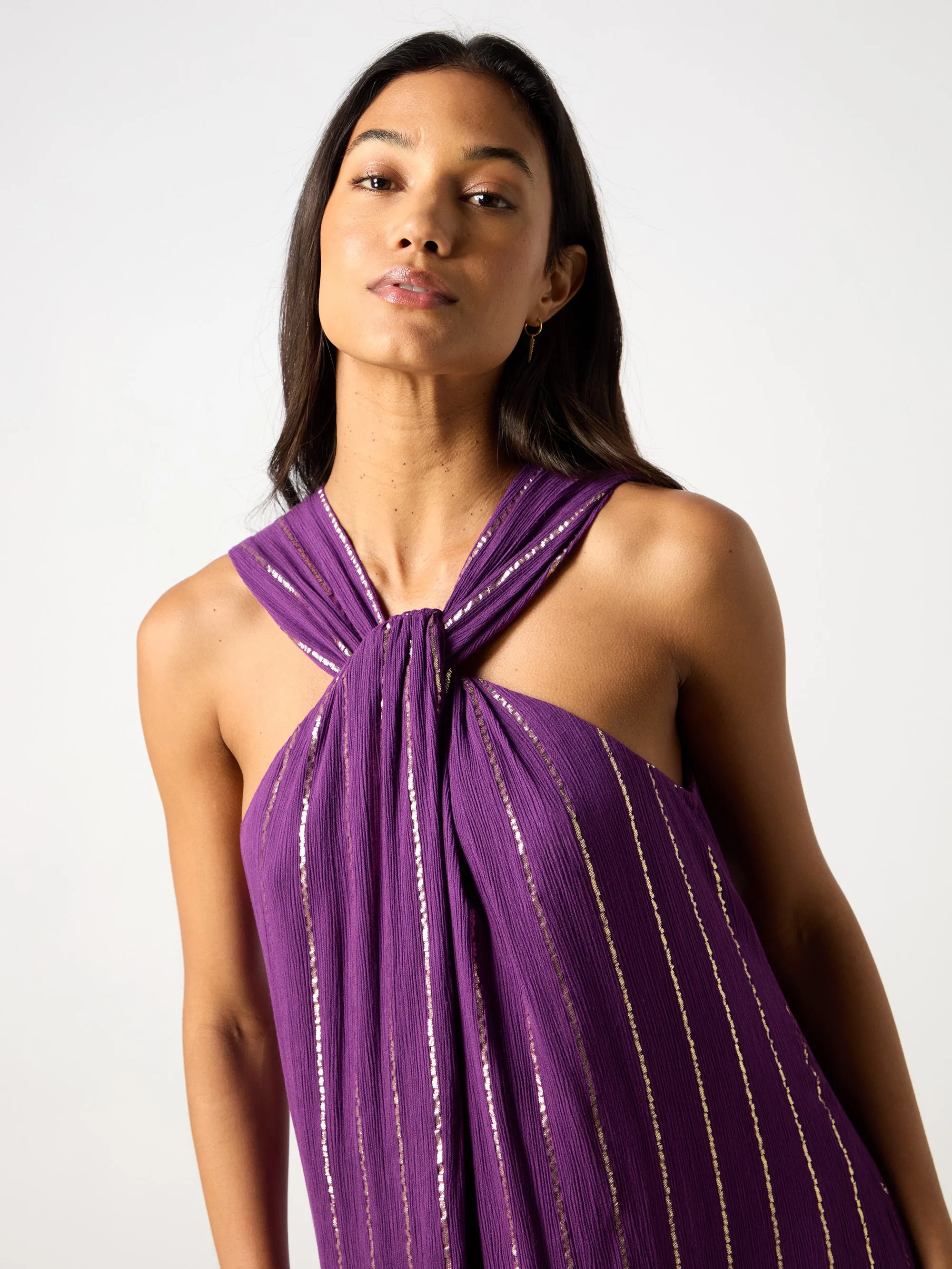Purple Lurex Twist Neck Maxi Dress