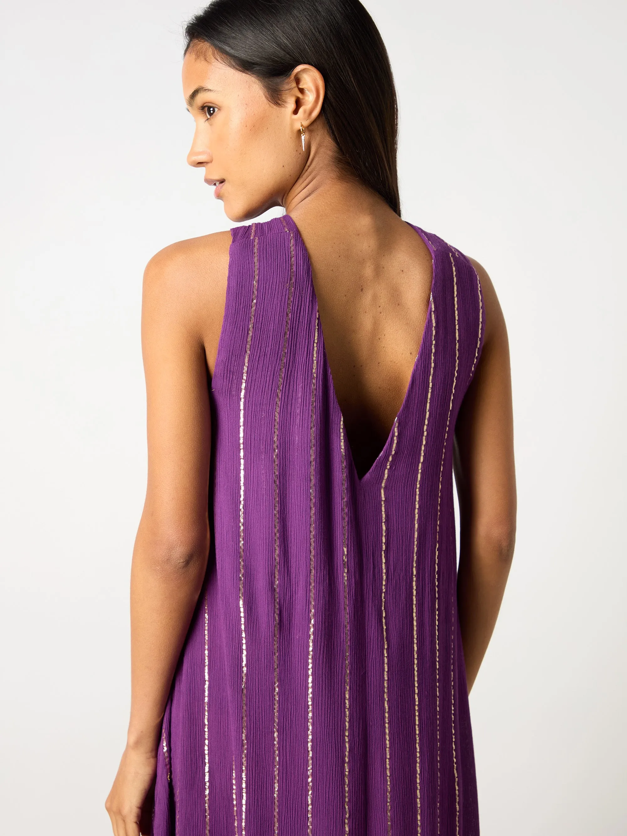 Purple Lurex Twist Neck Maxi Dress