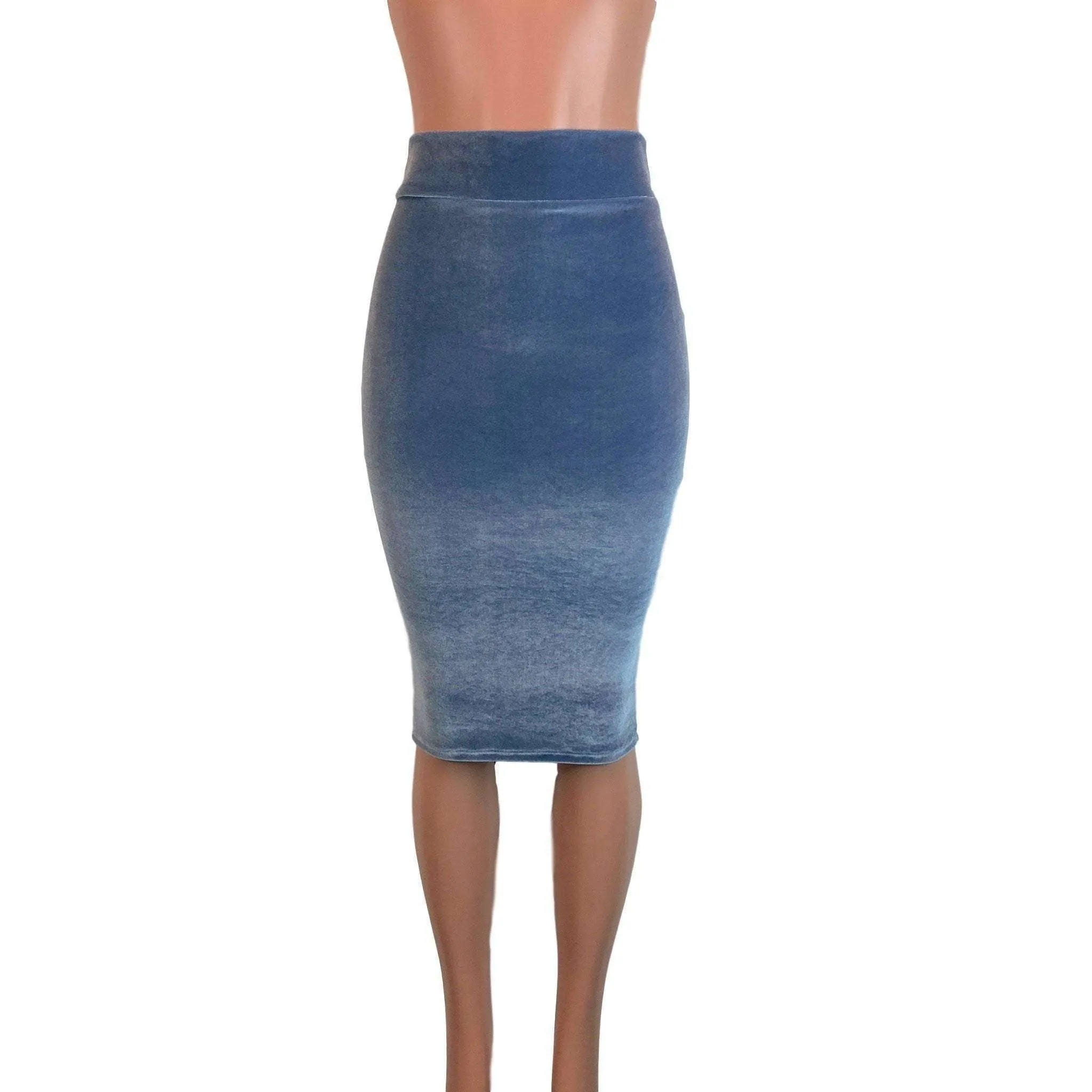 SALE - SMALL - Long Pencil Skirt - Smoky Blue Velvet