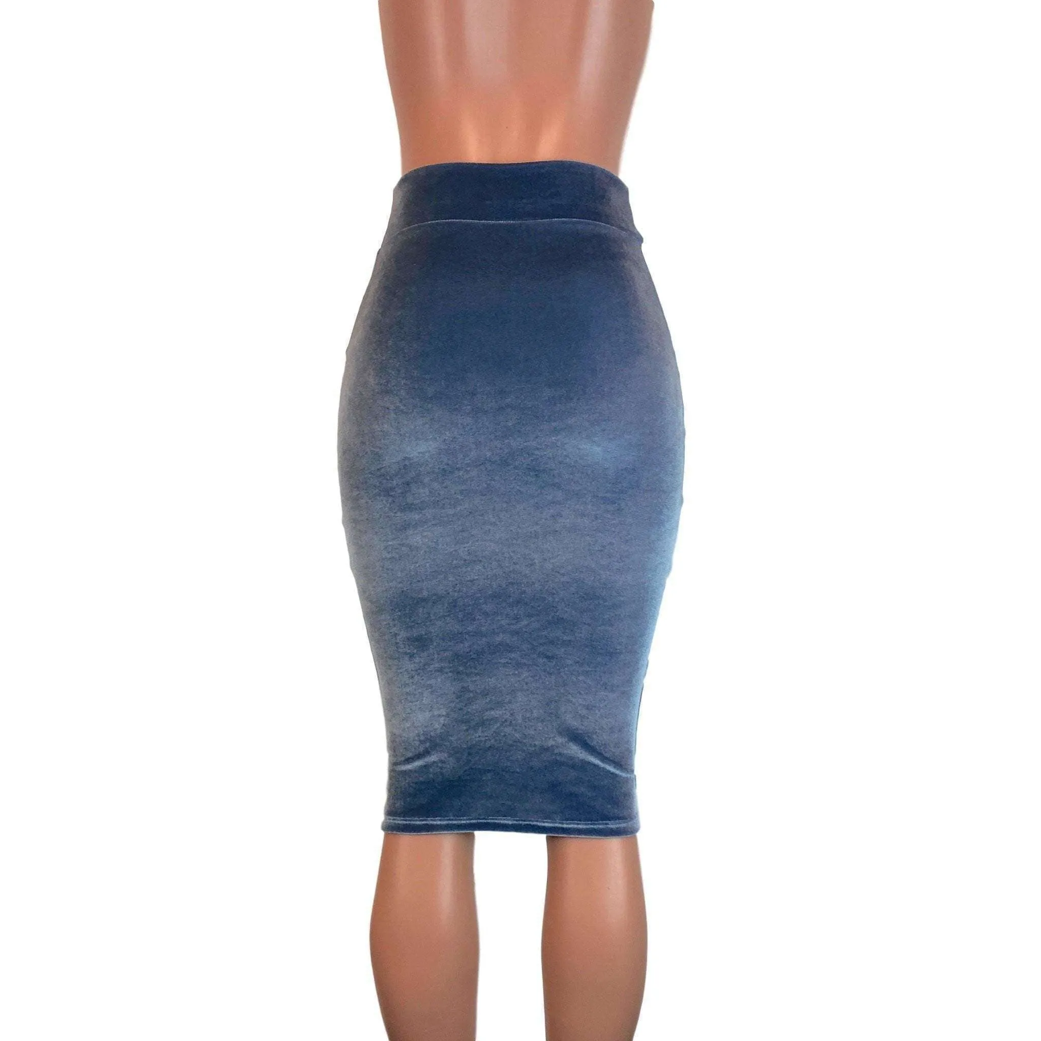 SALE - SMALL - Long Pencil Skirt - Smoky Blue Velvet