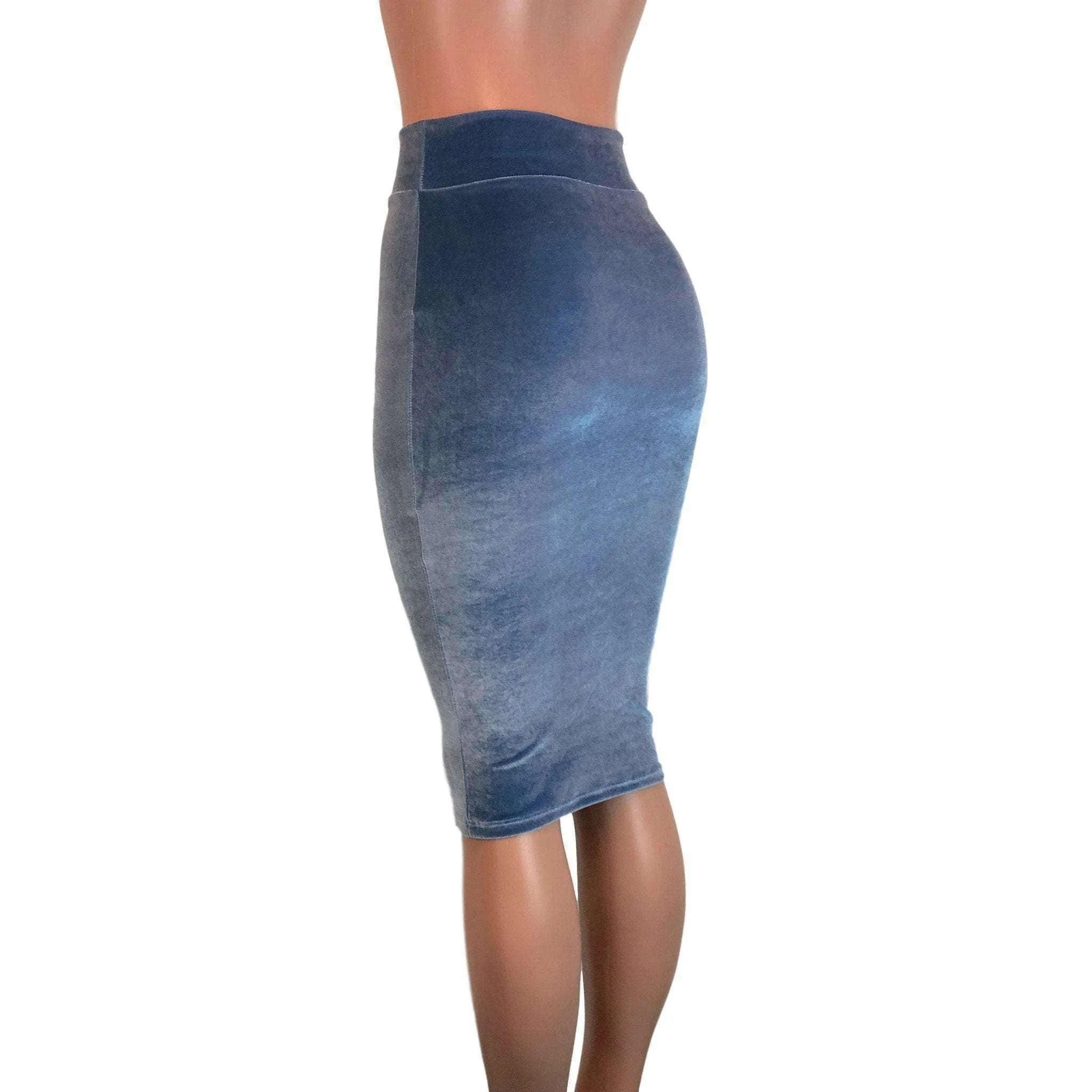 SALE - SMALL - Long Pencil Skirt - Smoky Blue Velvet