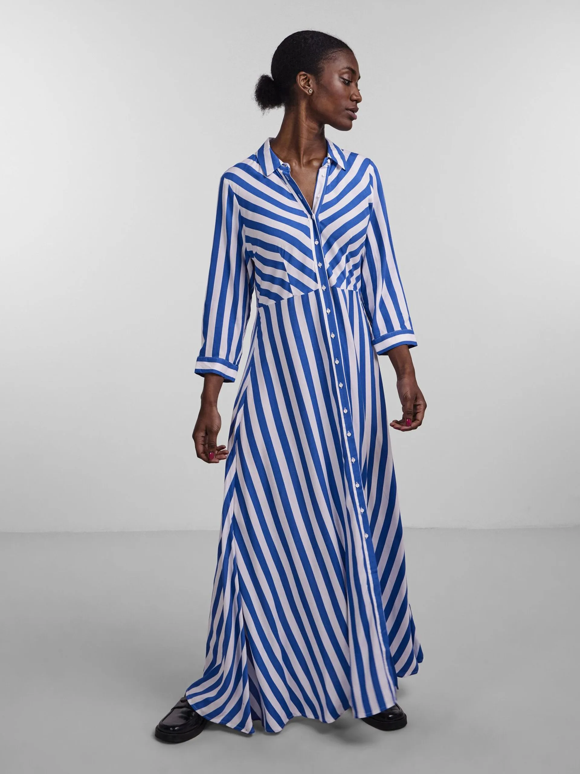 Savanna Long Shirt Dress - Blue & White