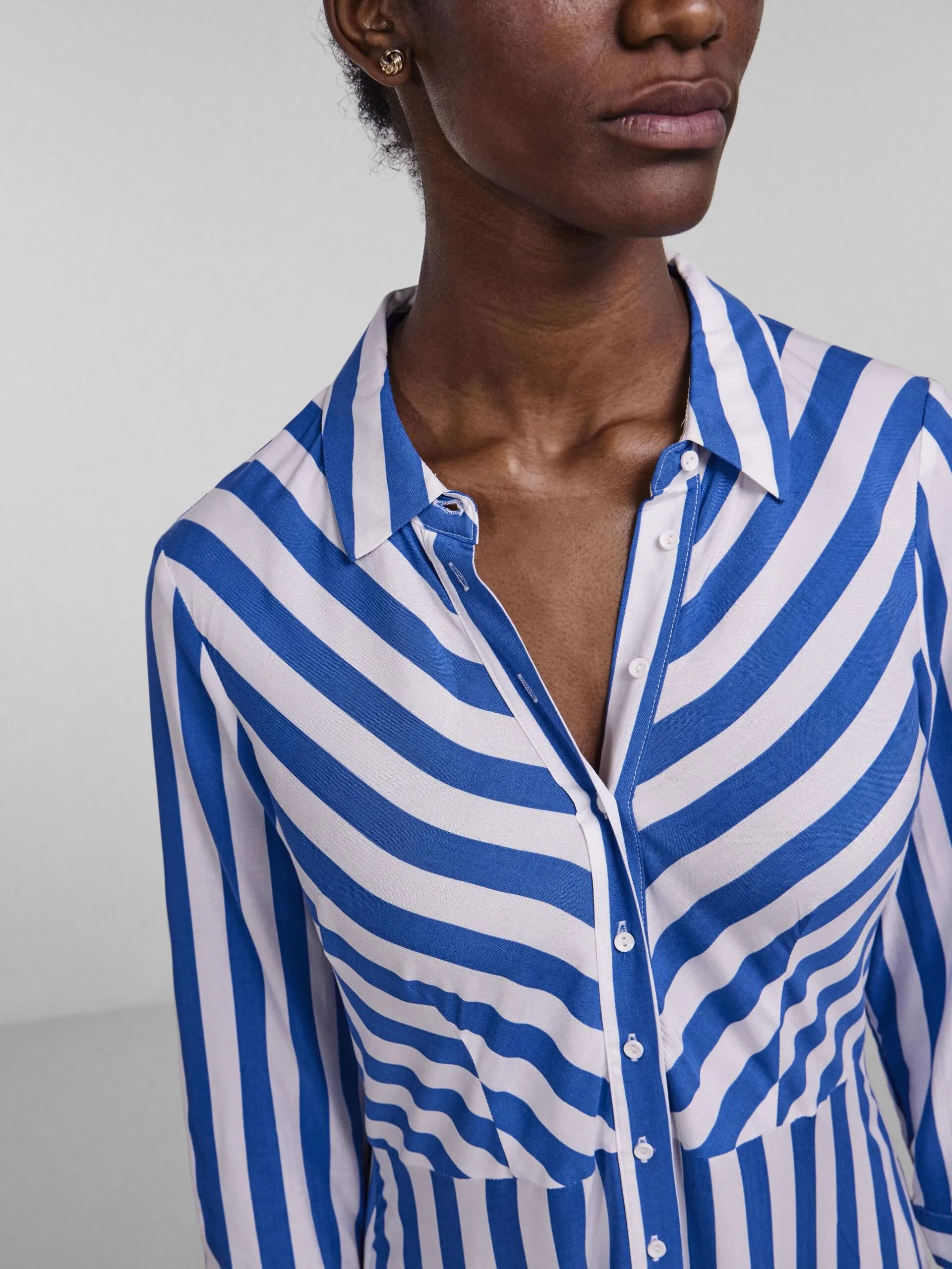Savanna Long Shirt Dress - Blue & White