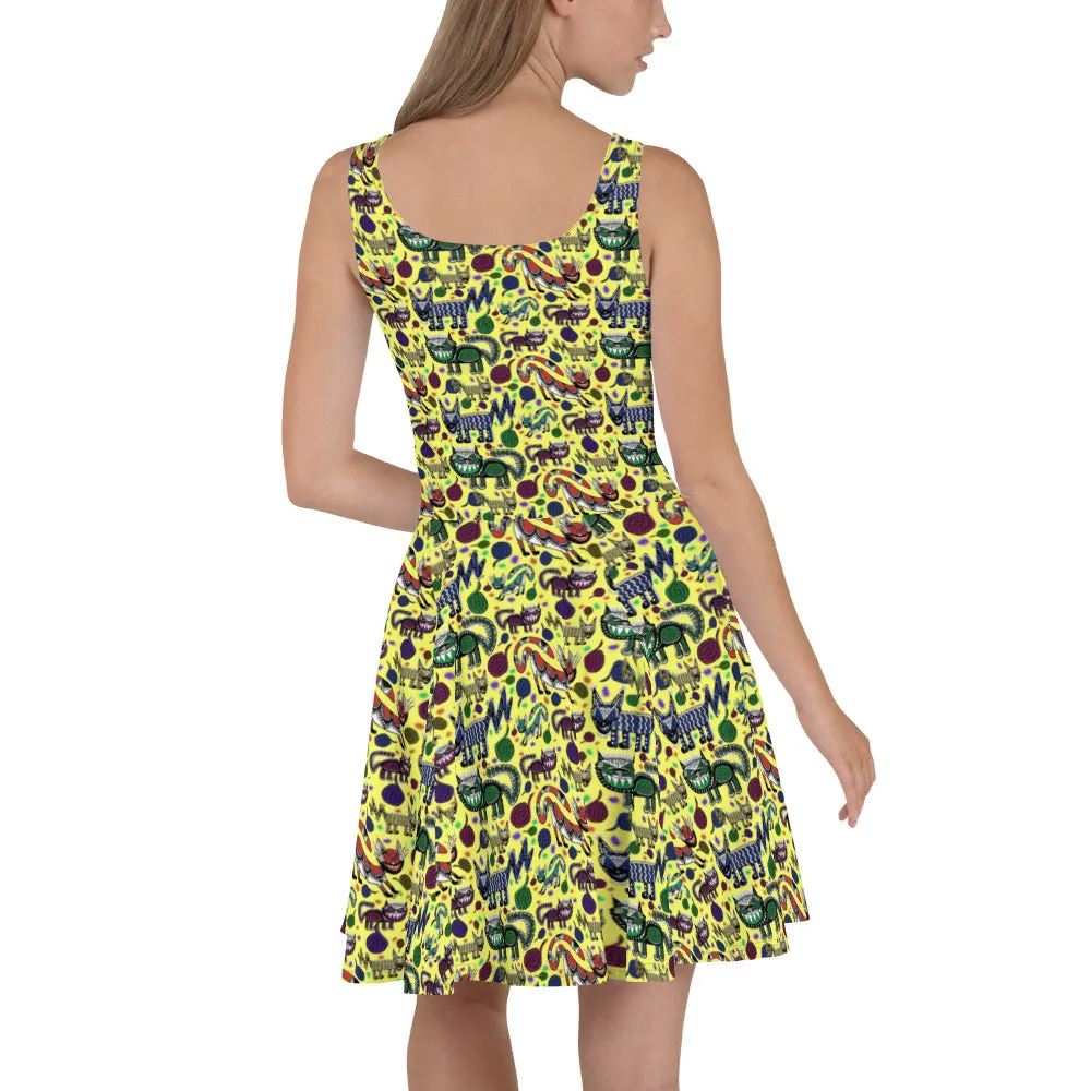 Sneaky Cats Scatter designer Skater Dress by John A. Conroy
