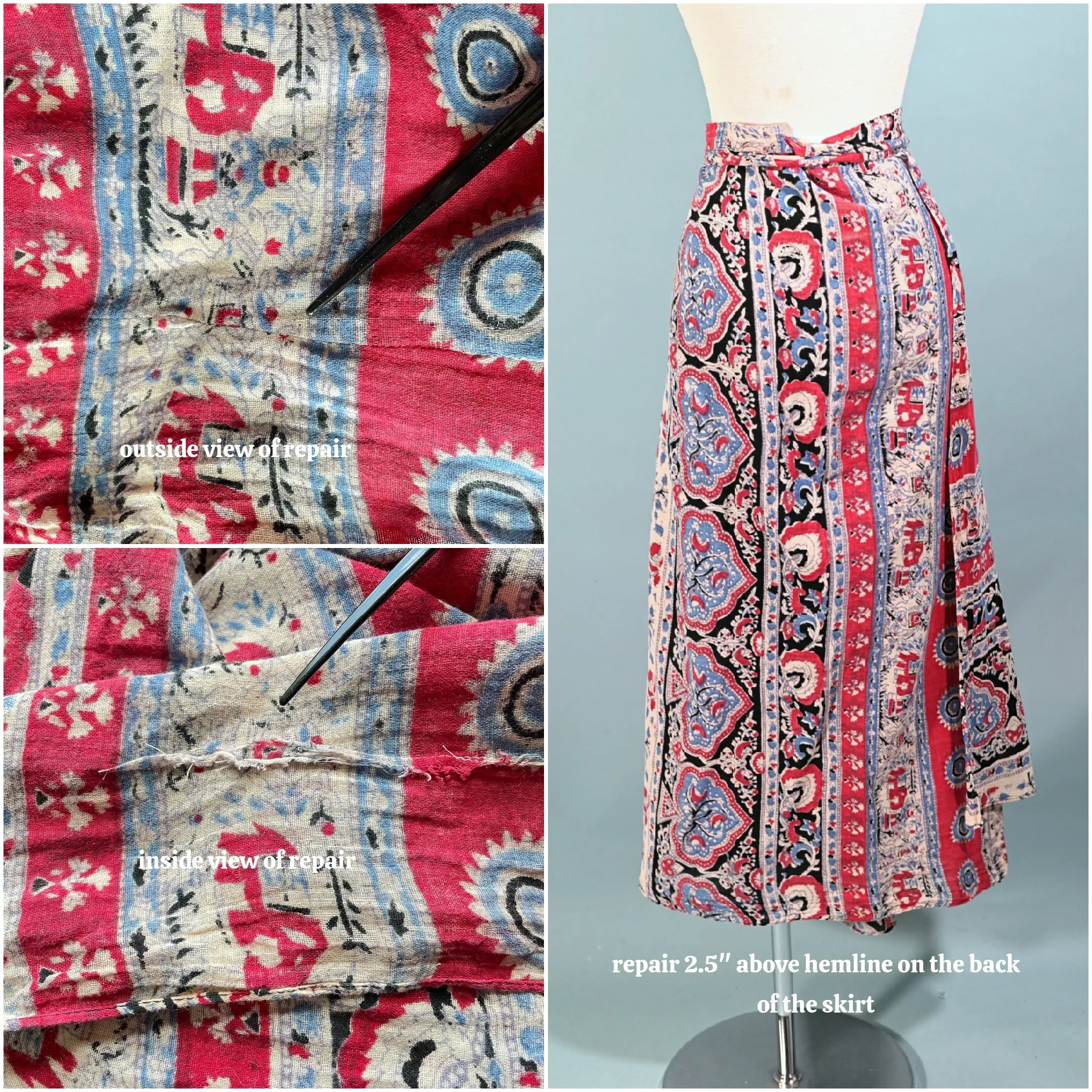SOLD Vintage Cotton Gauze Batik Block Print Wrap Skirt, Thailand O/S