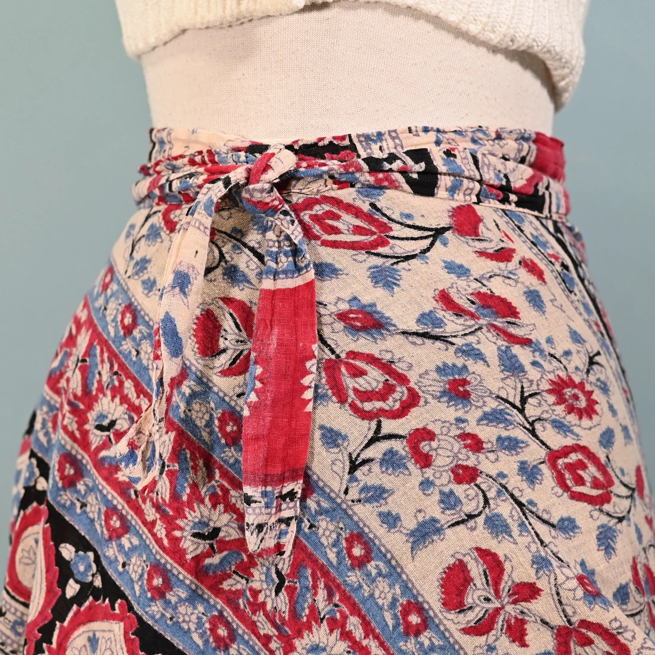 SOLD Vintage Cotton Gauze Batik Block Print Wrap Skirt, Thailand O/S