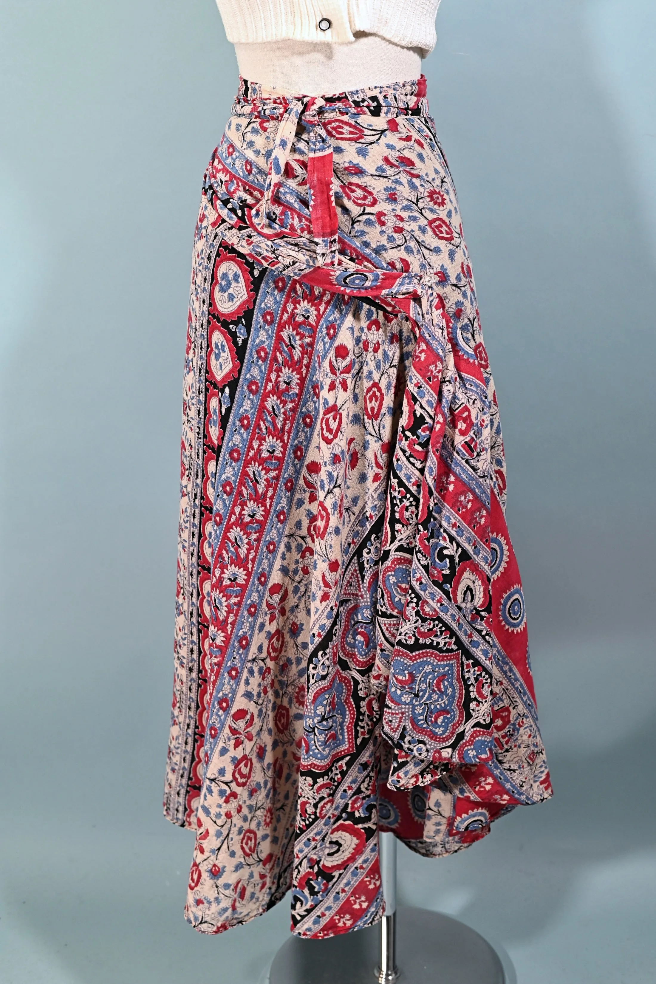SOLD Vintage Cotton Gauze Batik Block Print Wrap Skirt, Thailand O/S