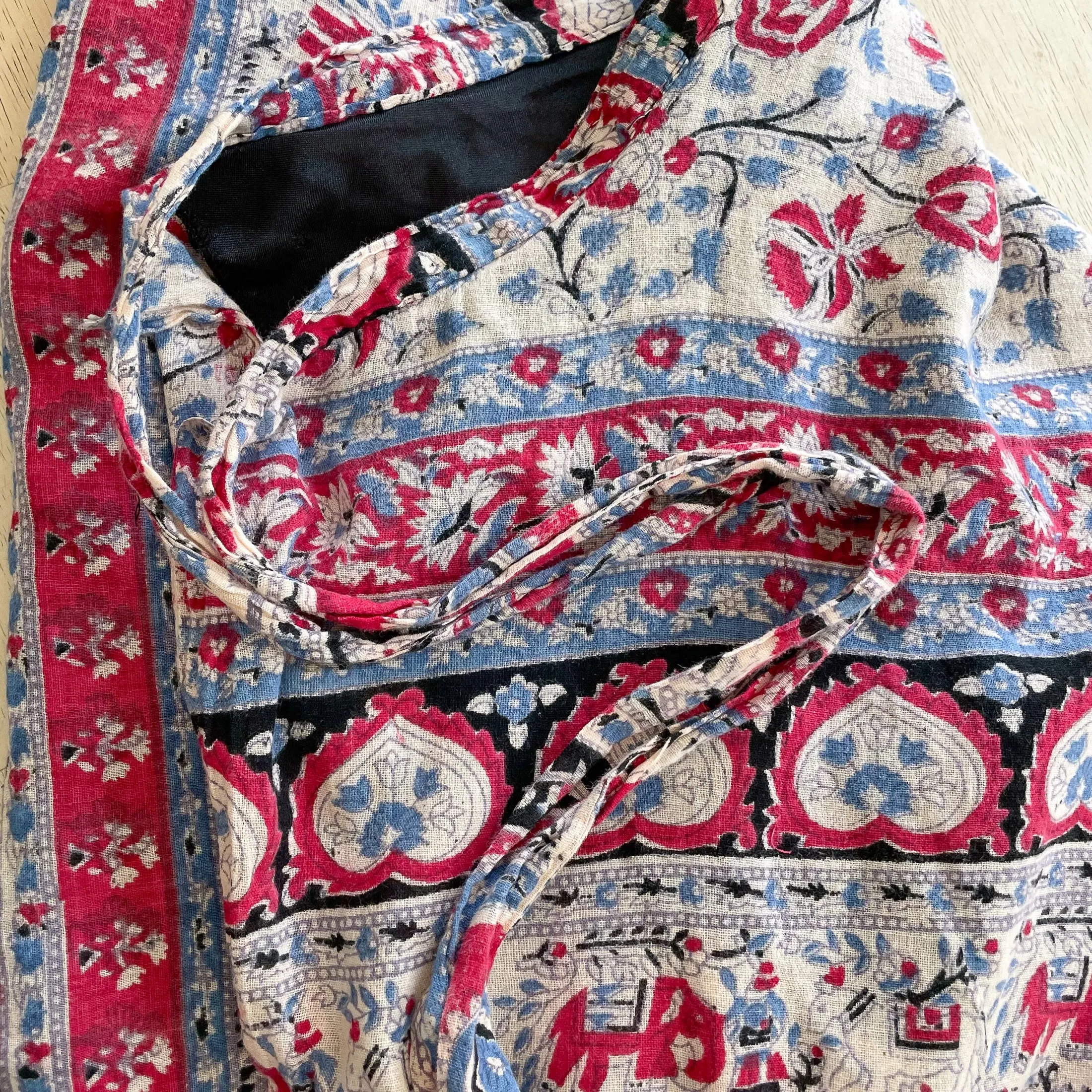 SOLD Vintage Cotton Gauze Batik Block Print Wrap Skirt, Thailand O/S