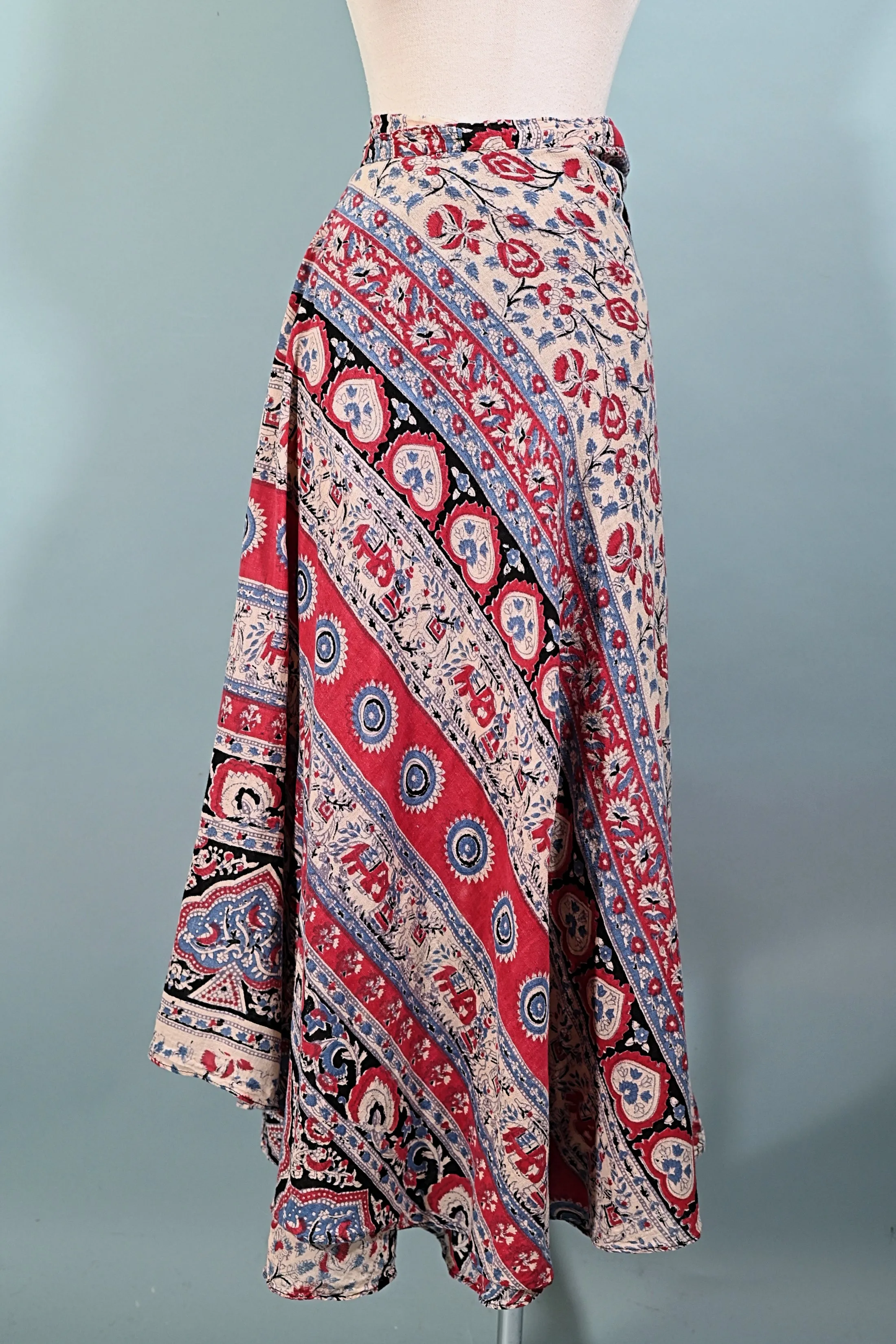 SOLD Vintage Cotton Gauze Batik Block Print Wrap Skirt, Thailand O/S