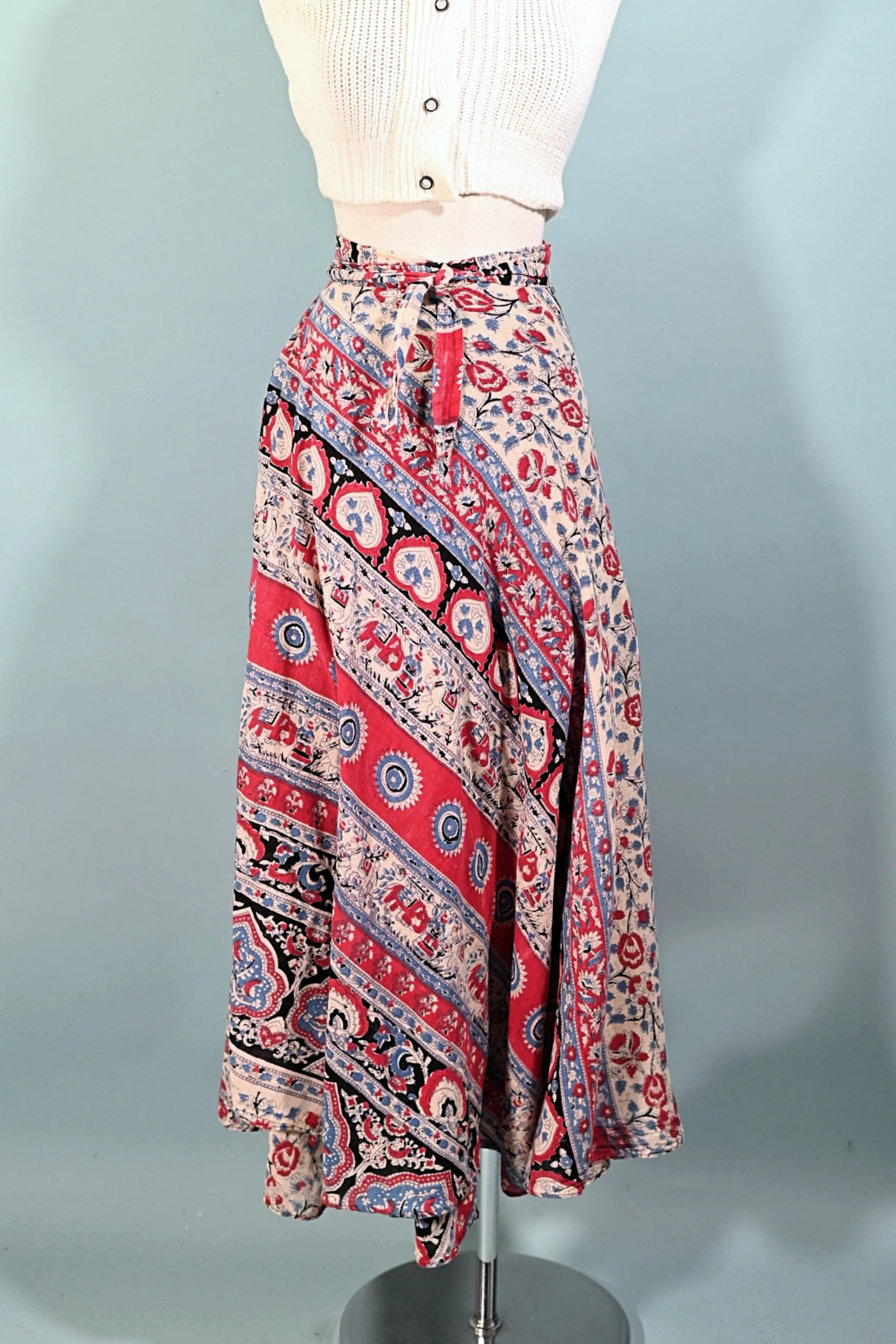 SOLD Vintage Cotton Gauze Batik Block Print Wrap Skirt, Thailand O/S