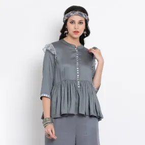 Stone blue viscose peplum top